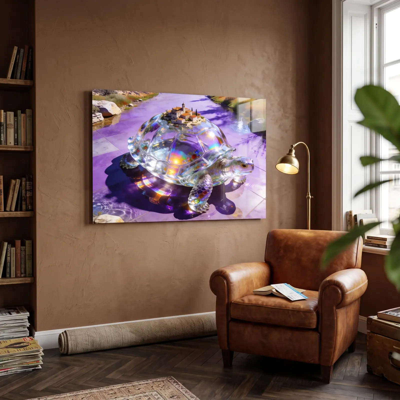 Crystal Tortoise Village Surreal Animal Design | Glass Wall Art — 2