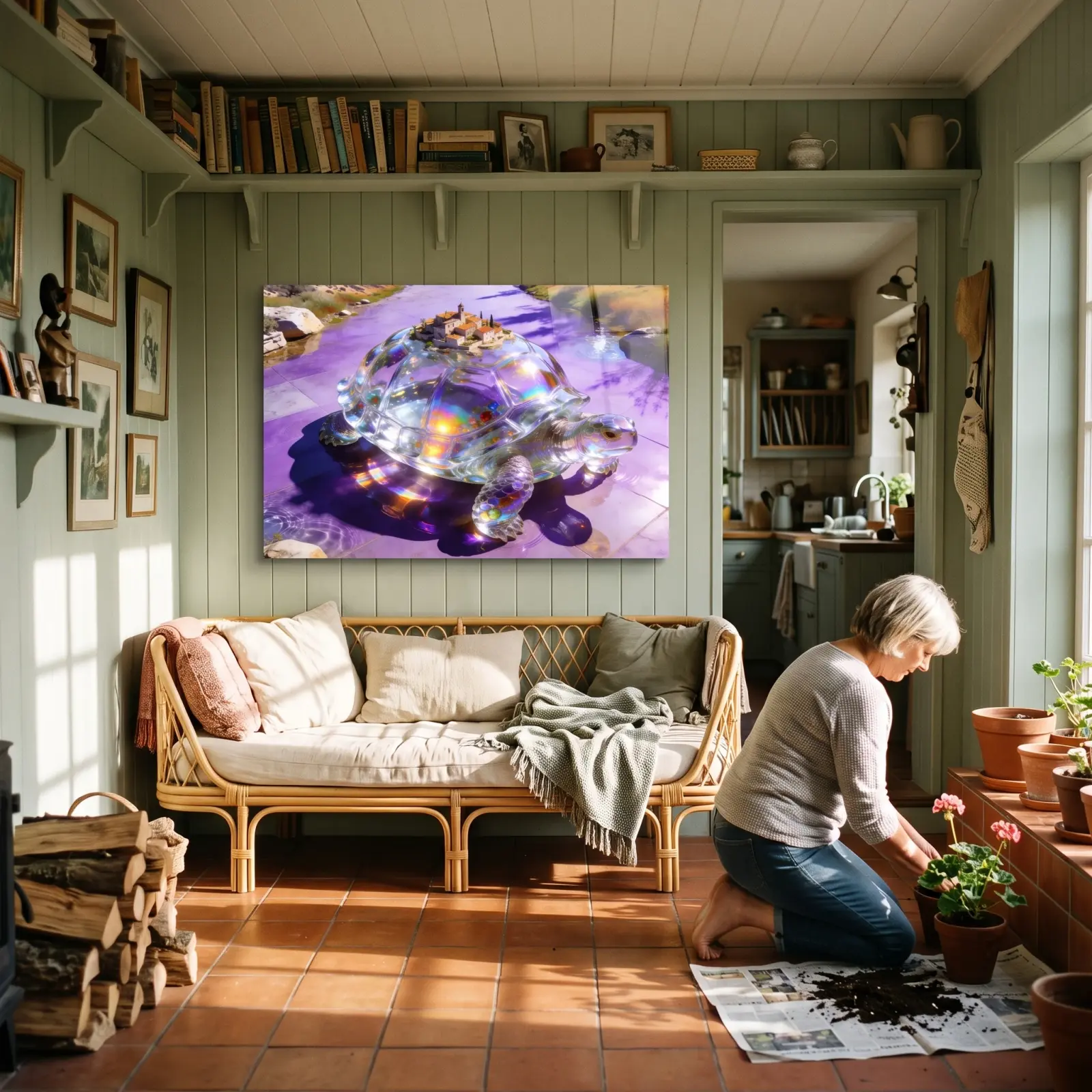 Crystal Tortoise Village Surreal Animal Design | Glass Wall Art — 3