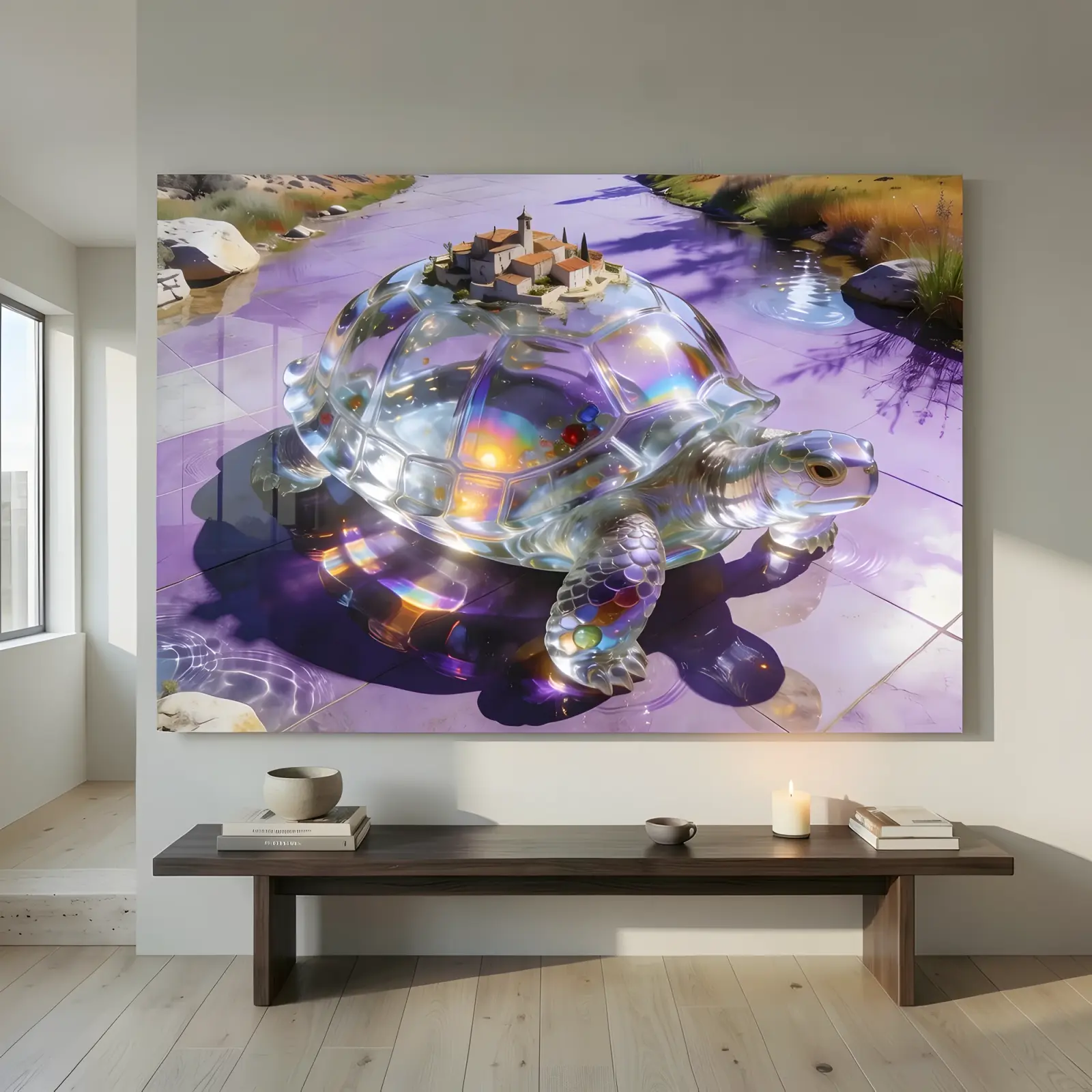 Crystal Tortoise Village Surreal Animal Design | Glass Wall Art — 4