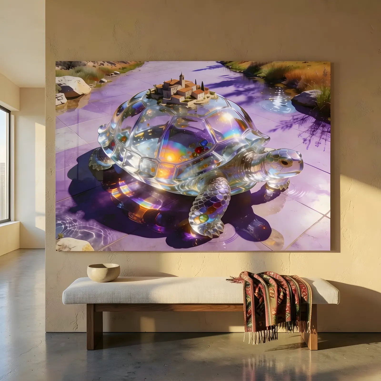Crystal Tortoise Village Surreal Animal Design | Glass Wall Art — 5