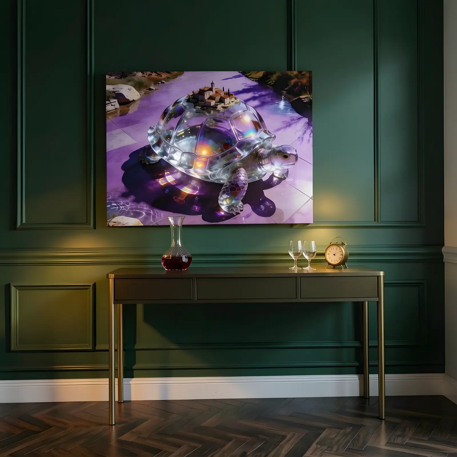 Crystal Tortoise Village Surreal Animal Design | Glass Wall Art — 6