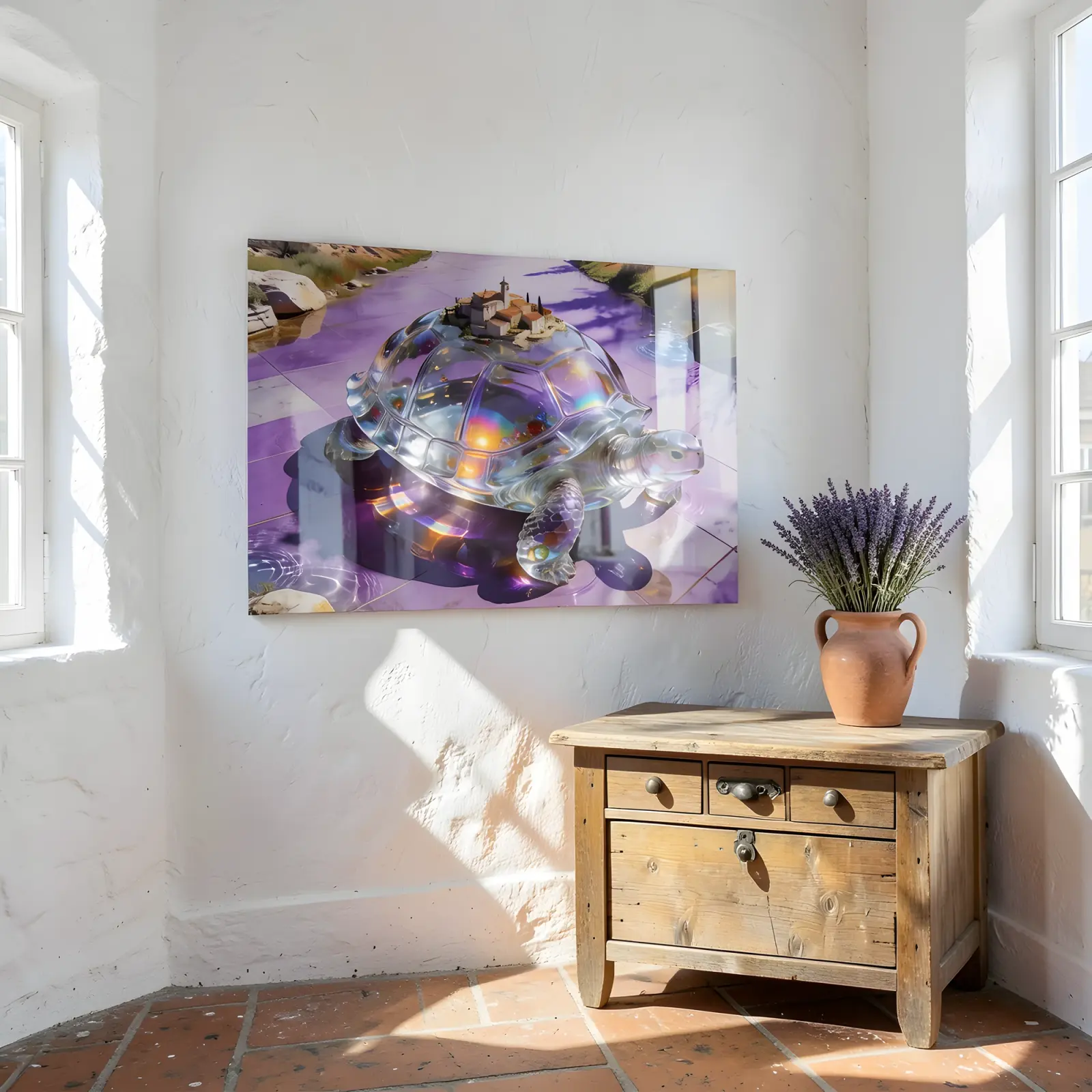 Crystal Tortoise Village Surreal Animal Design | Glass Wall Art — 7