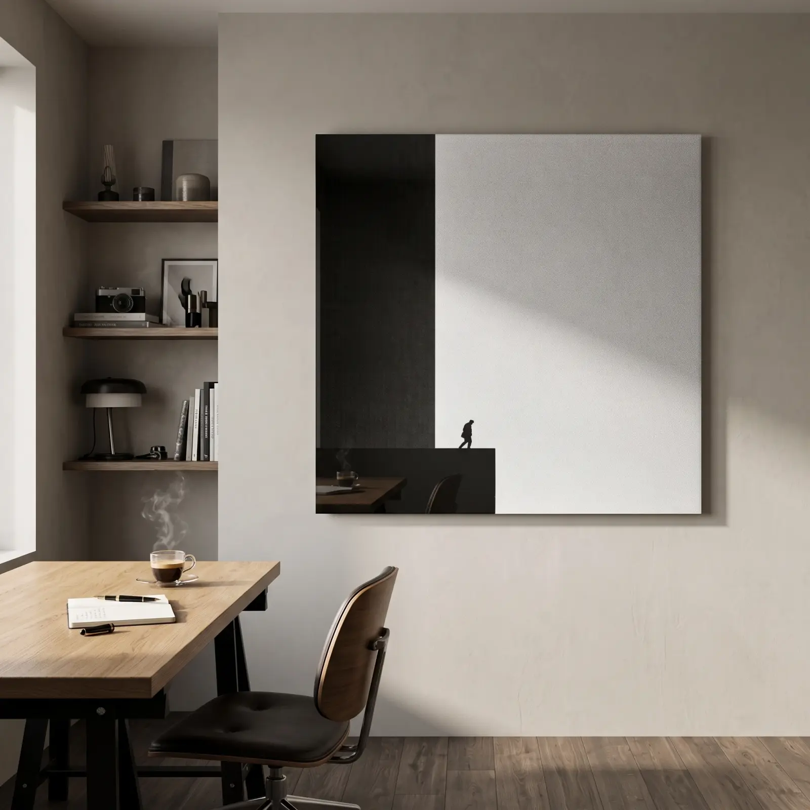 Minimalist Silhouette Lone Walker Monochrome | Glass Wall Art