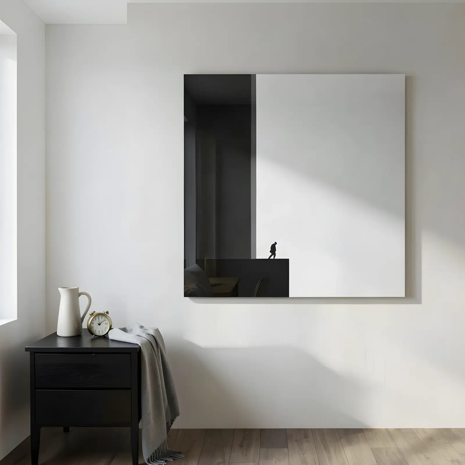 Minimalist Silhouette Lone Walker Monochrome | Glass Wall Art — 4