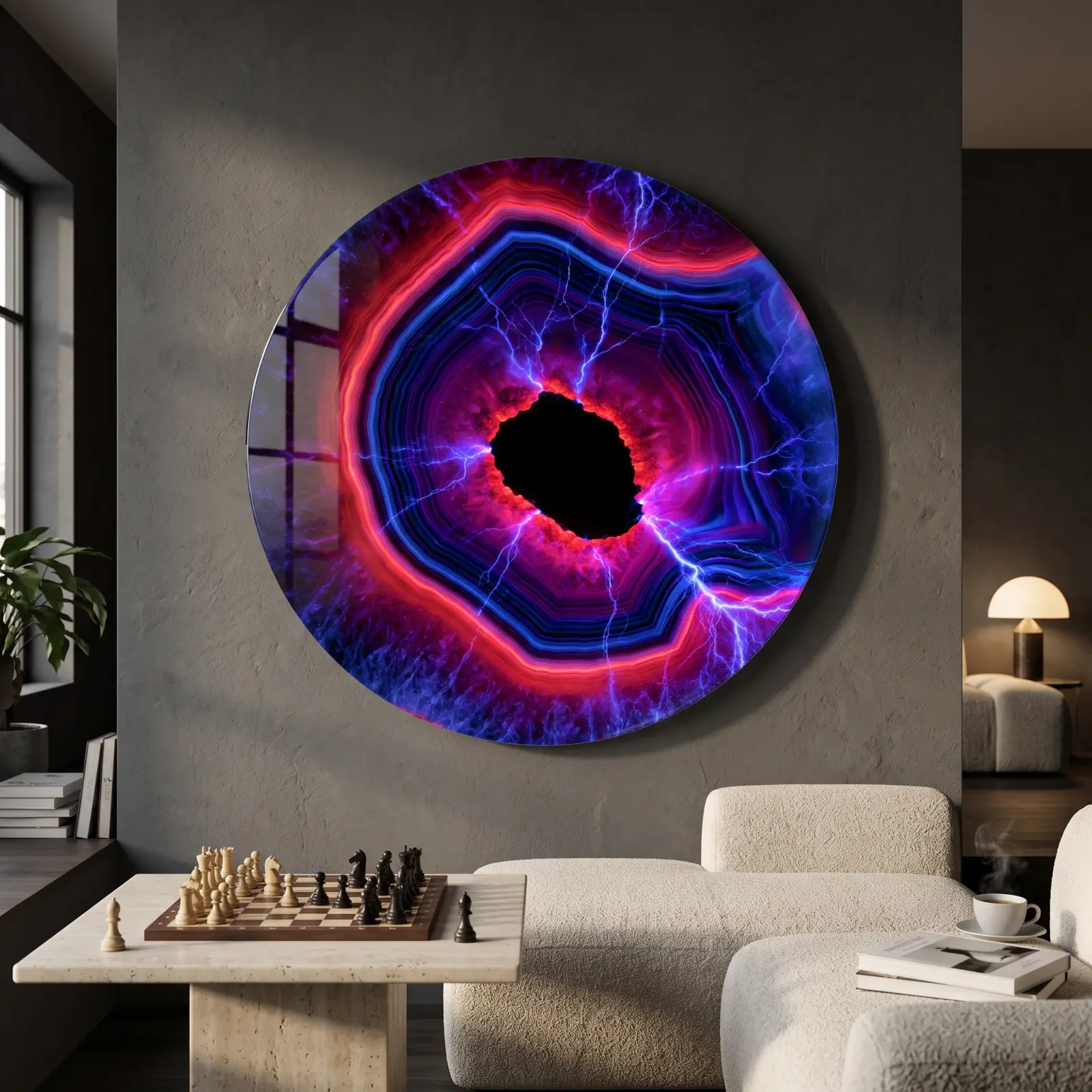 Electric Agate Geode Circular Cosmic Abstract | Glass Wall Art