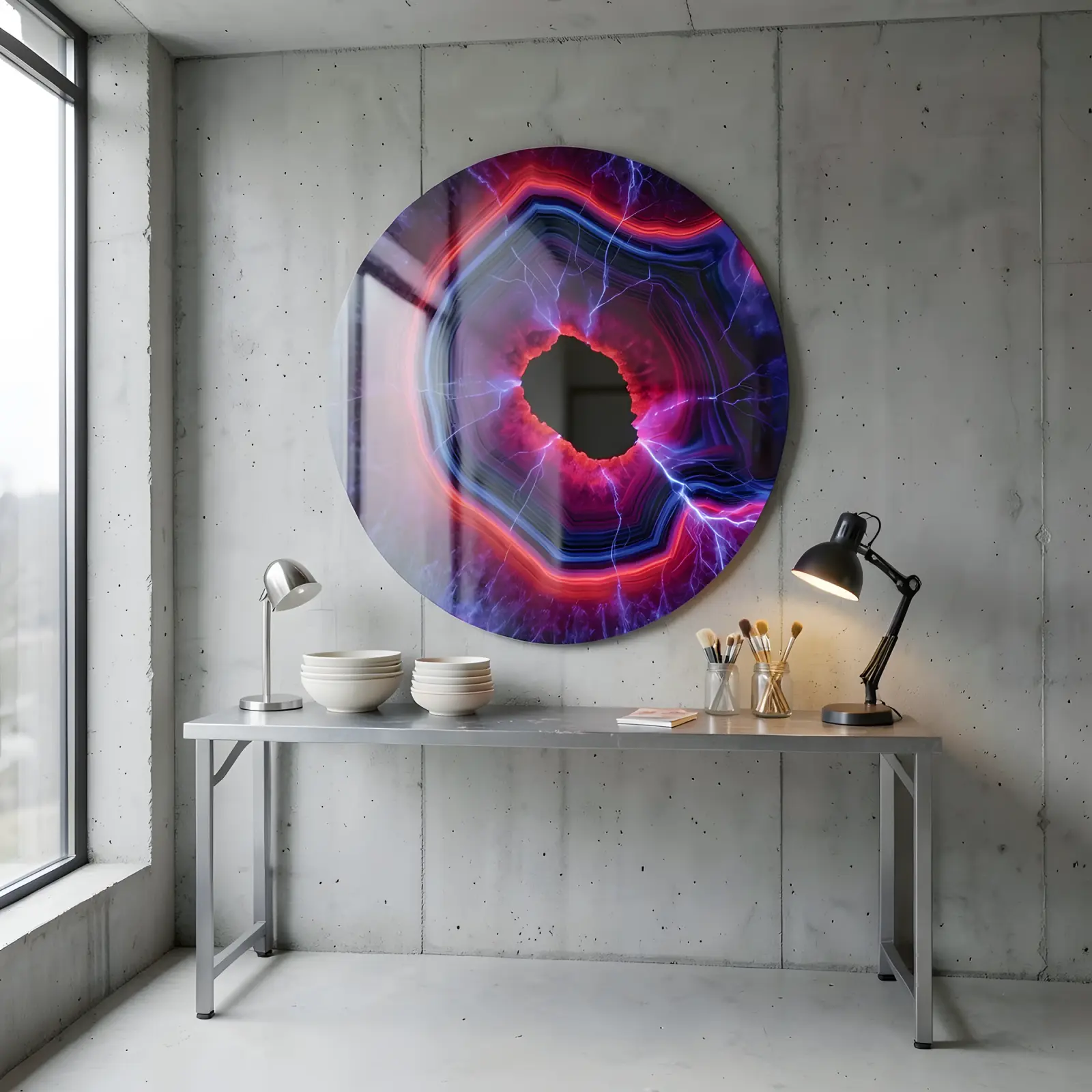 Electric Agate Geode Circular Cosmic Abstract | Glass Wall Art — 6
