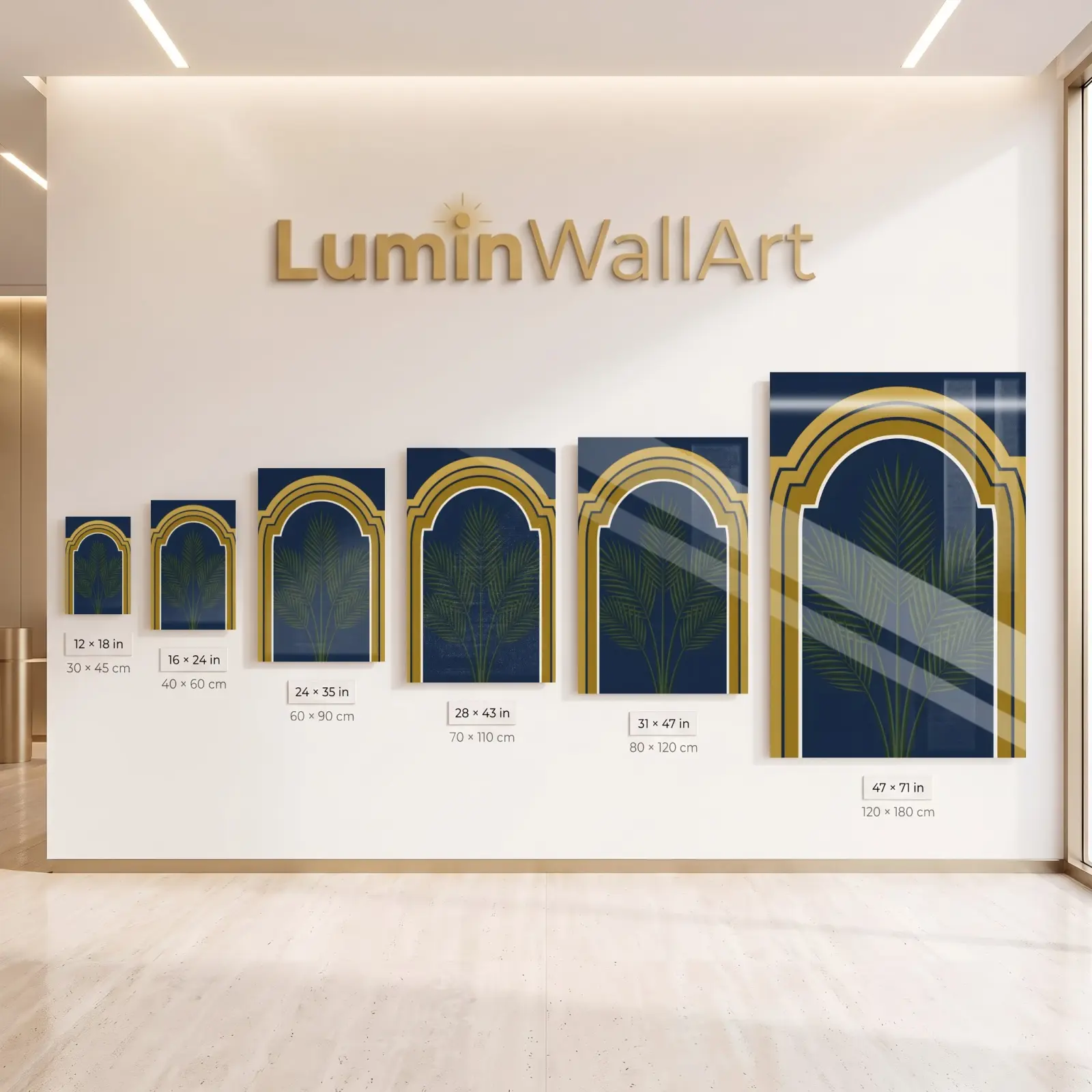 Art Deco Palm Arch Navy Gold Botanical | Glass Wall Art — 5