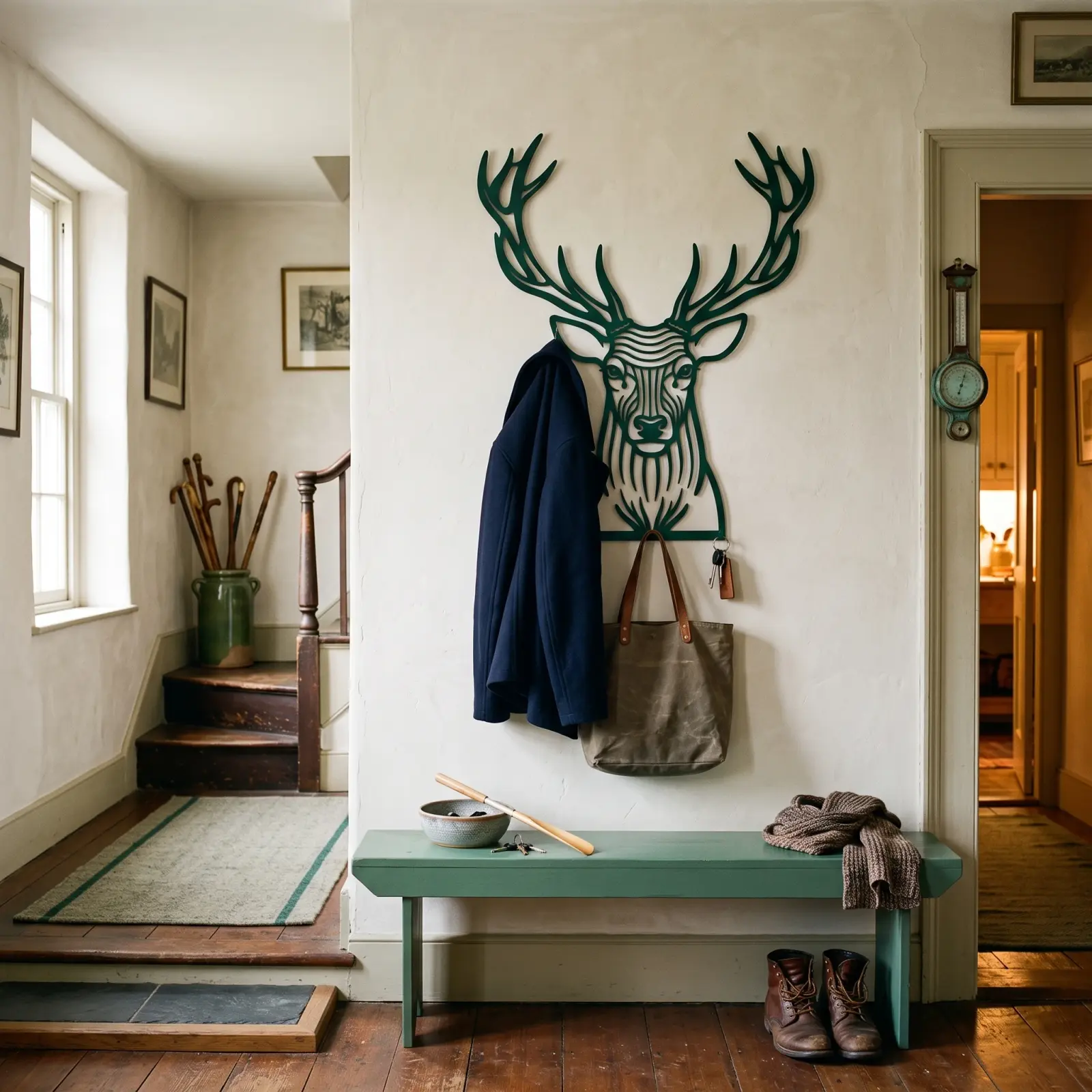 Stag Head Metal Coat Rack Wall Art – Quiet Thicket, Entryway and Mudroom Decor
