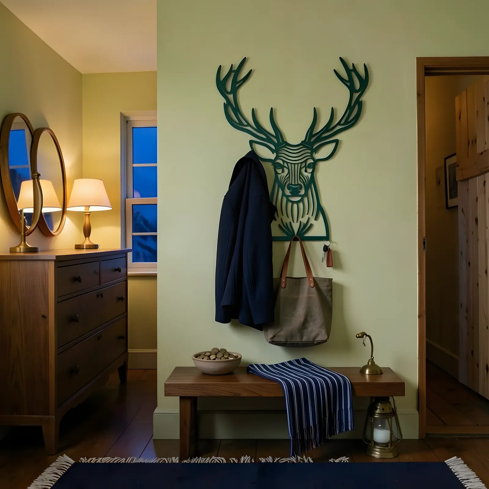 Stag Head Metal Coat Rack Wall Art – Quiet Thicket, Entryway and Mudroom Decor — 5