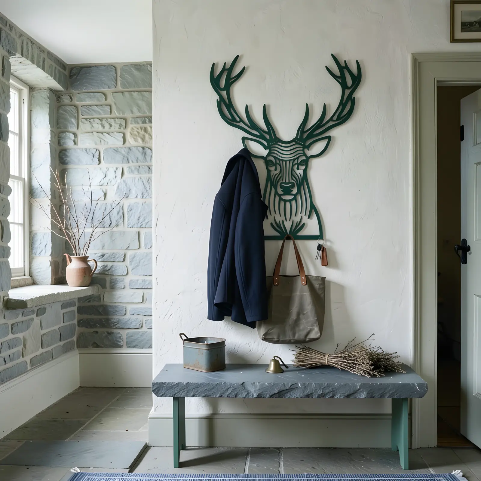 Stag Head Metal Coat Rack Wall Art – Quiet Thicket, Entryway and Mudroom Decor — 8