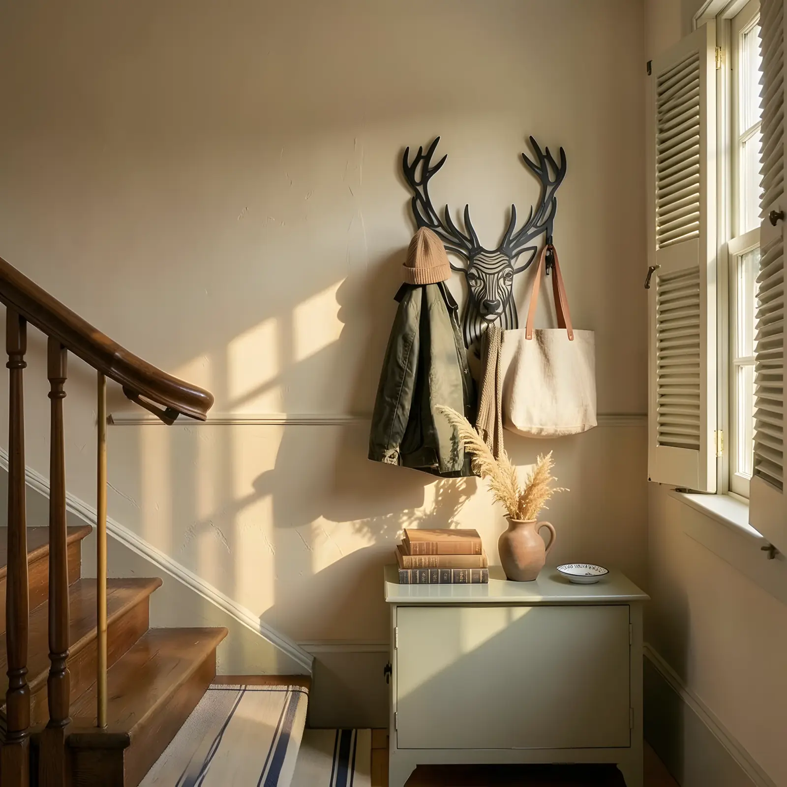 Stag Head Metal Coat Rack Wall Art – Quiet Thicket, Entryway and Mudroom Decor — 9