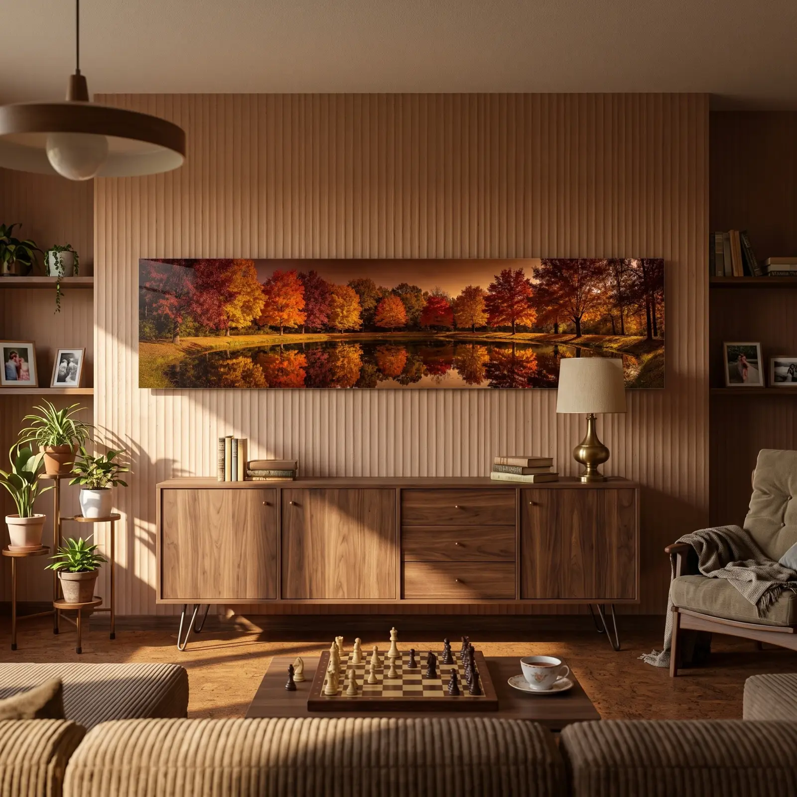 Autumn Lake Panoramic Wall Art Fall Reflection | Glass Wall Art
