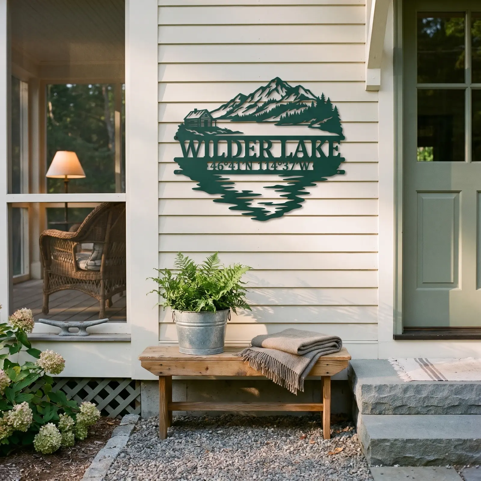 Lake House Metal Wall Art Cabin Mountain Sign – Still Water, Front Porch Decor