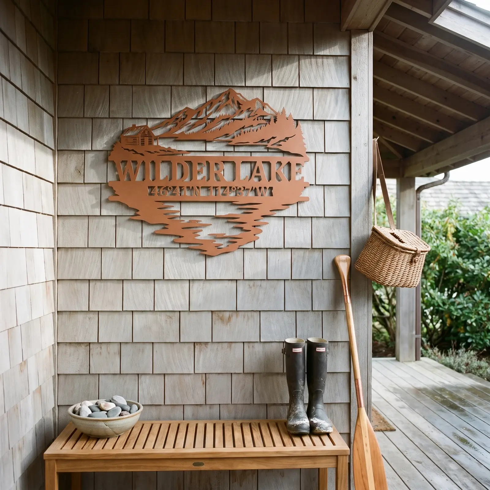 Lake House Metal Wall Art Cabin Mountain Sign – Still Water, Front Porch Decor — 3