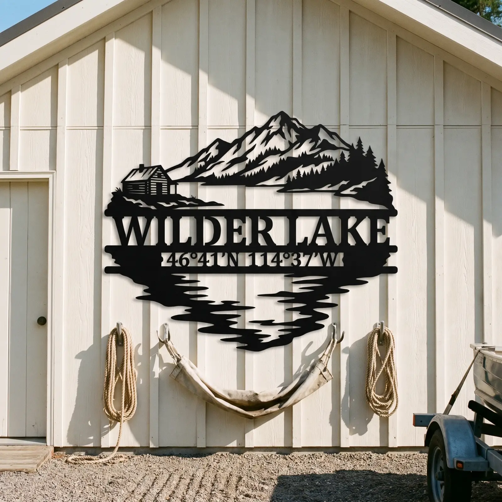 Lake House Metal Wall Art Cabin Mountain Sign – Still Water, Front Porch Decor — 4
