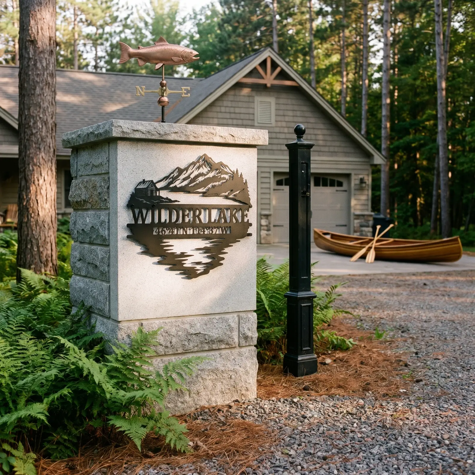 Lake House Metal Wall Art Cabin Mountain Sign – Still Water, Front Porch Decor — 5