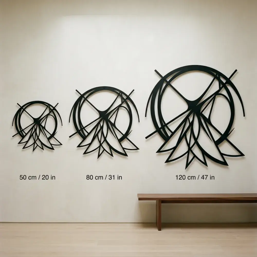 Abstract Gestural Circle Metal Wall Art – Wind Cipher, Modern Living Room Decor — 10