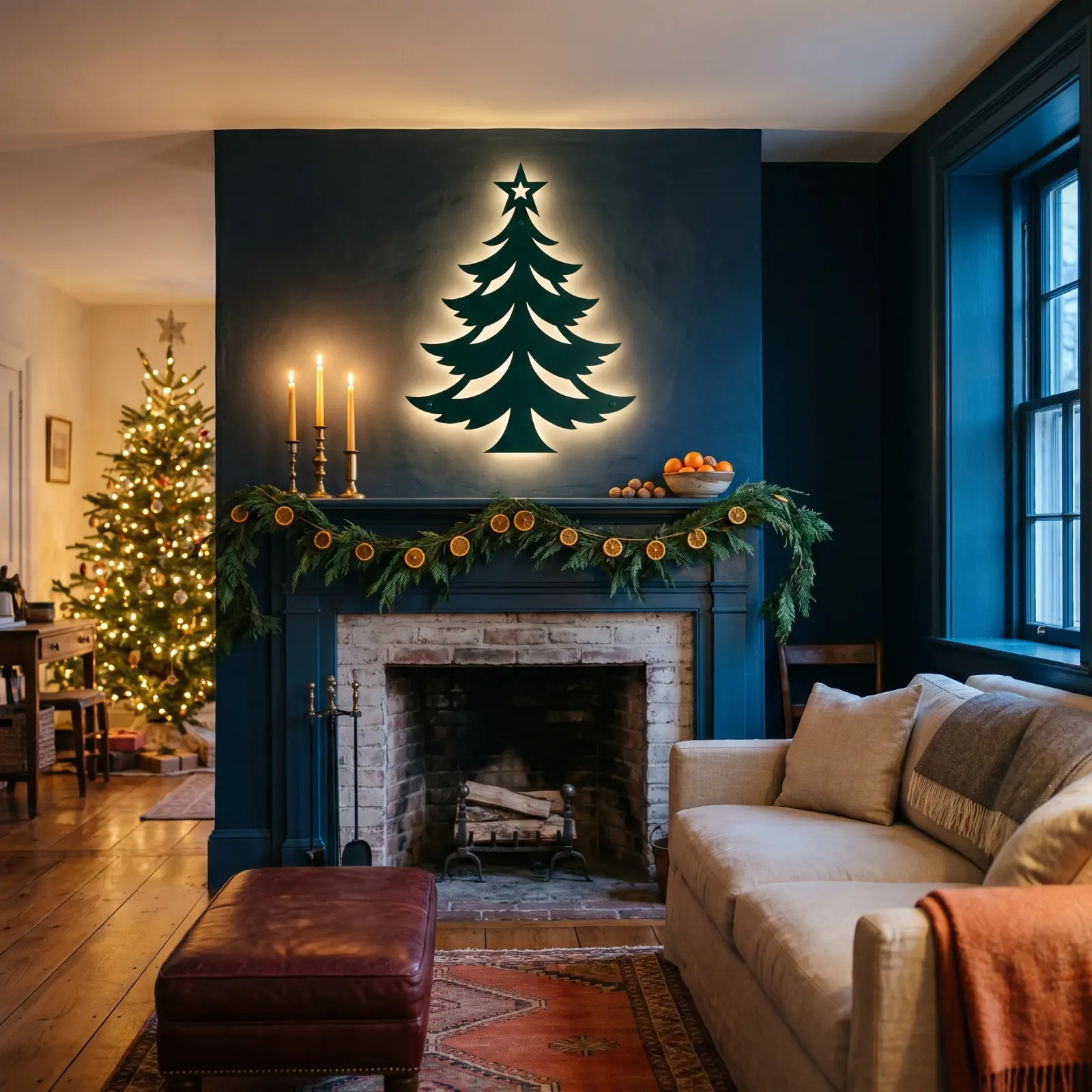 Christmas Tree LED Metal Wall Art Backlit – Ember Spruce, Fireplace Mantel Holiday Decor