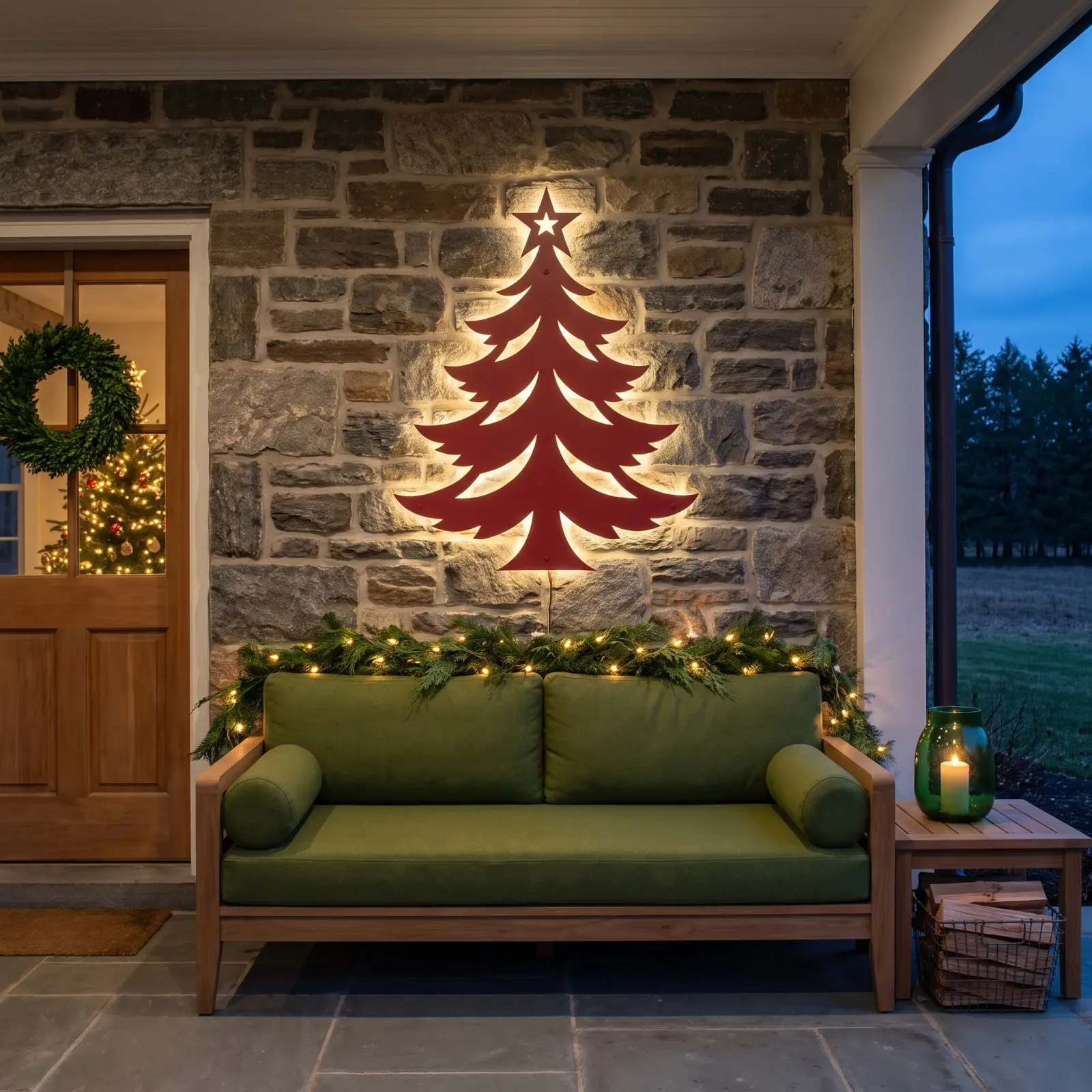 Christmas Tree LED Metal Wall Art Backlit – Ember Spruce, Fireplace Mantel Holiday Decor — 6
