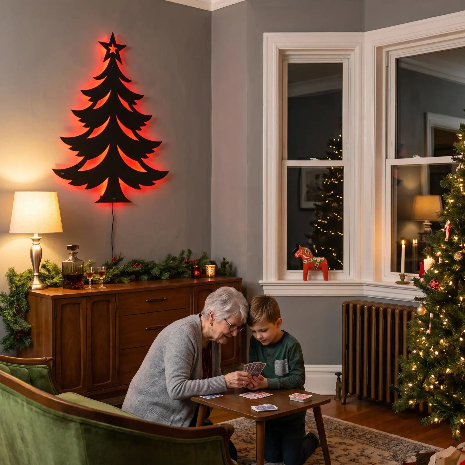 Christmas Tree LED Metal Wall Art Backlit – Ember Spruce, Fireplace Mantel Holiday Decor — 7