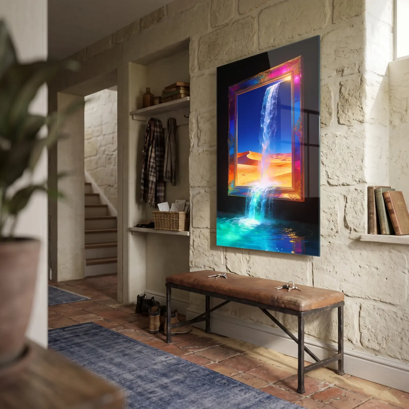 Surreal Waterfall Desert Dune Landscape | Glass Wall Art — 2