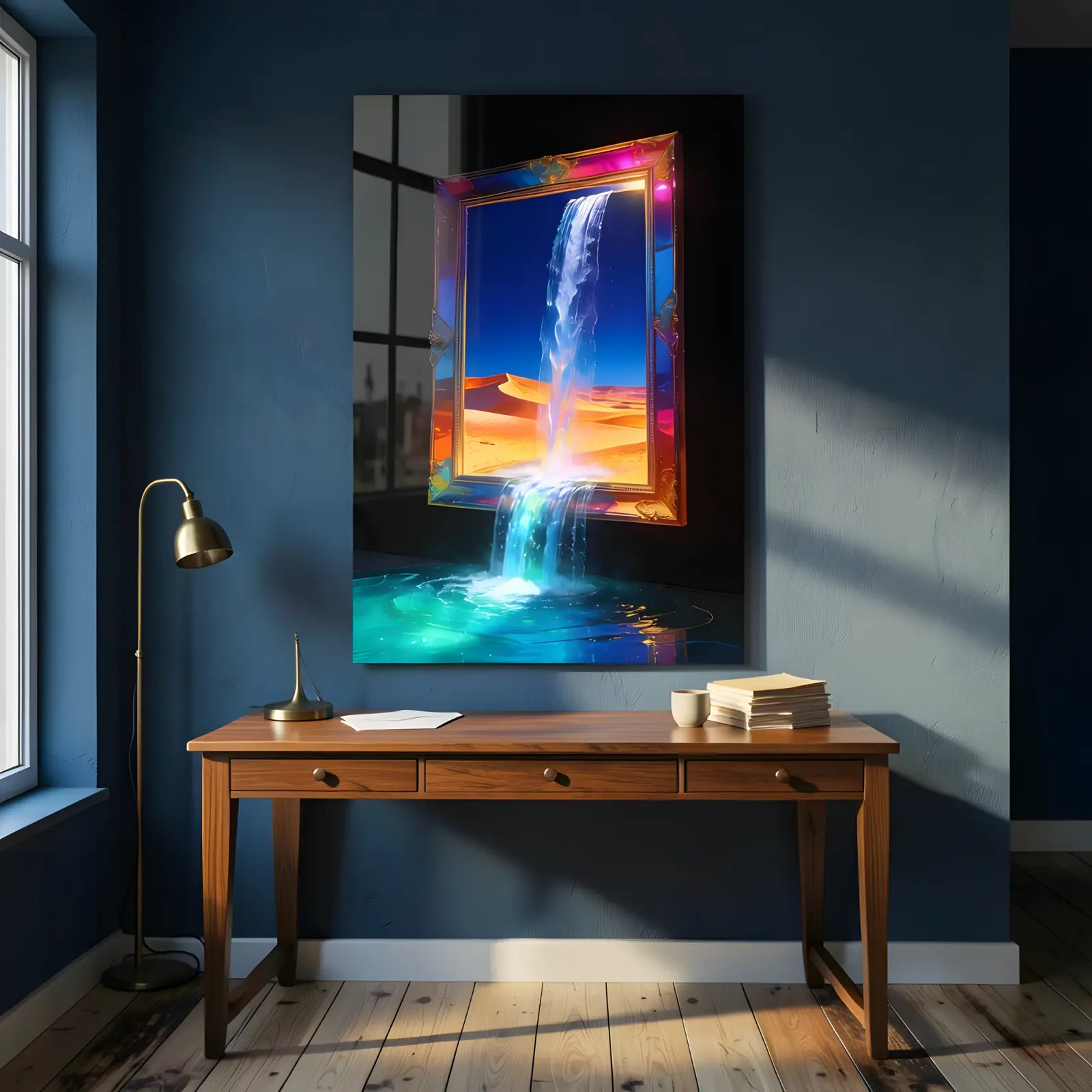 Surreal Waterfall Desert Dune Landscape | Glass Wall Art — 4