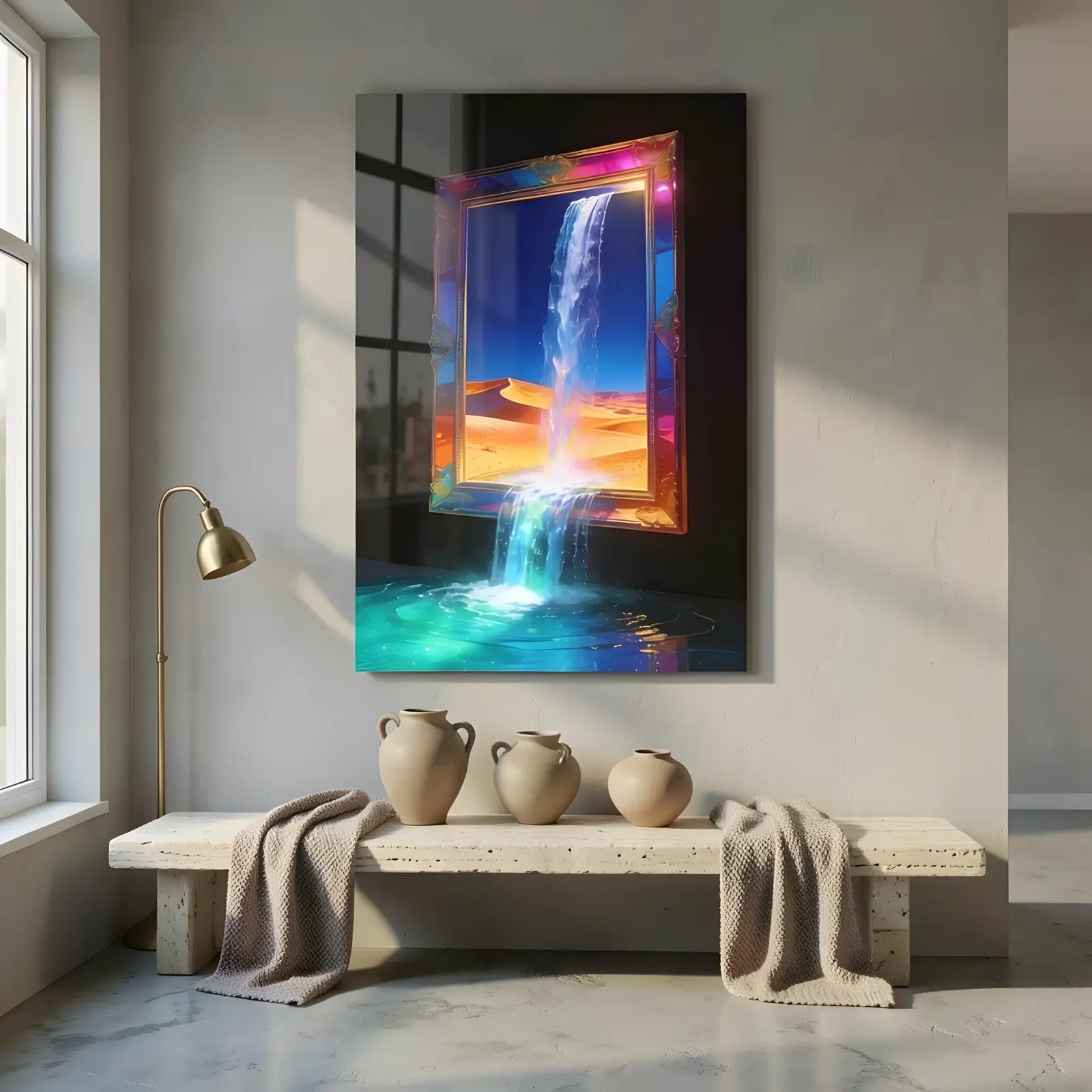 Surreal Waterfall Desert Dune Landscape | Glass Wall Art — 5