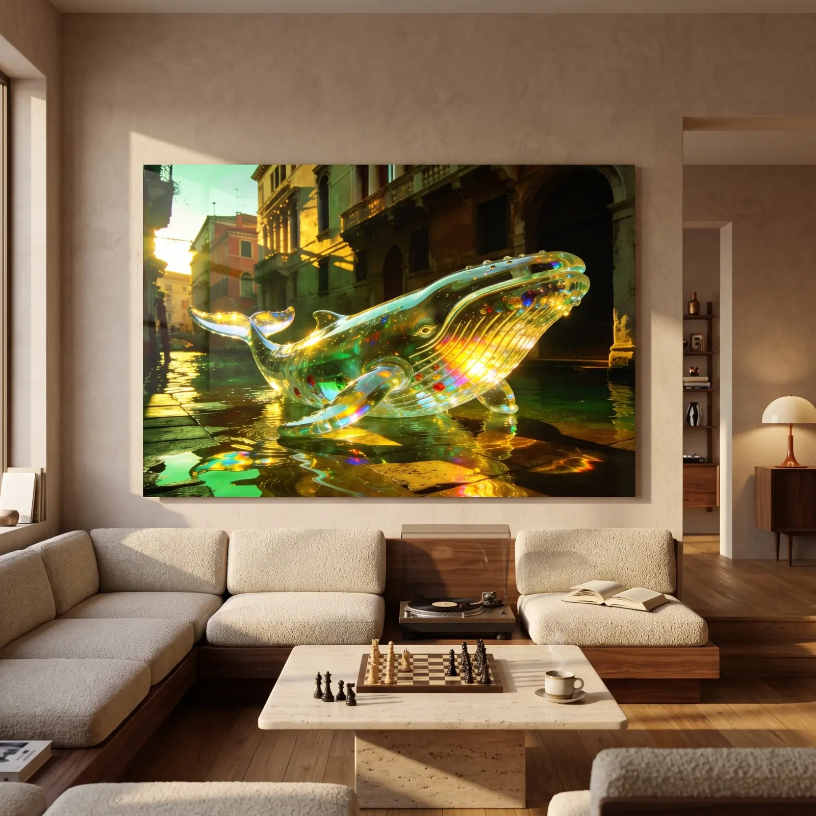 Whale Glass Wall Art Venice Canal Sunset | Tempered Glass Print