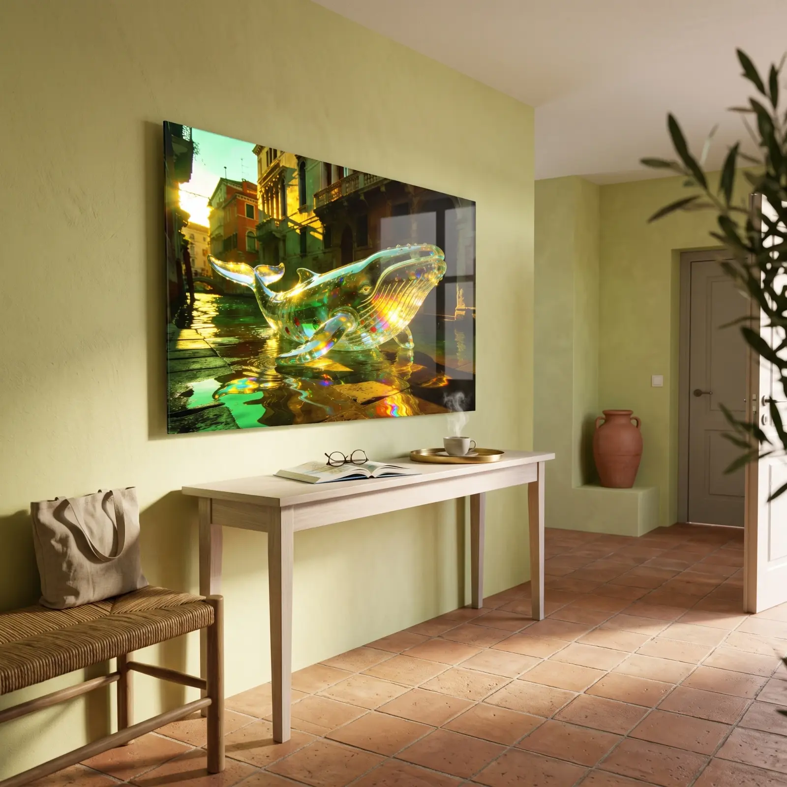 Whale Glass Wall Art Venice Canal Sunset | Tempered Glass Print — 2