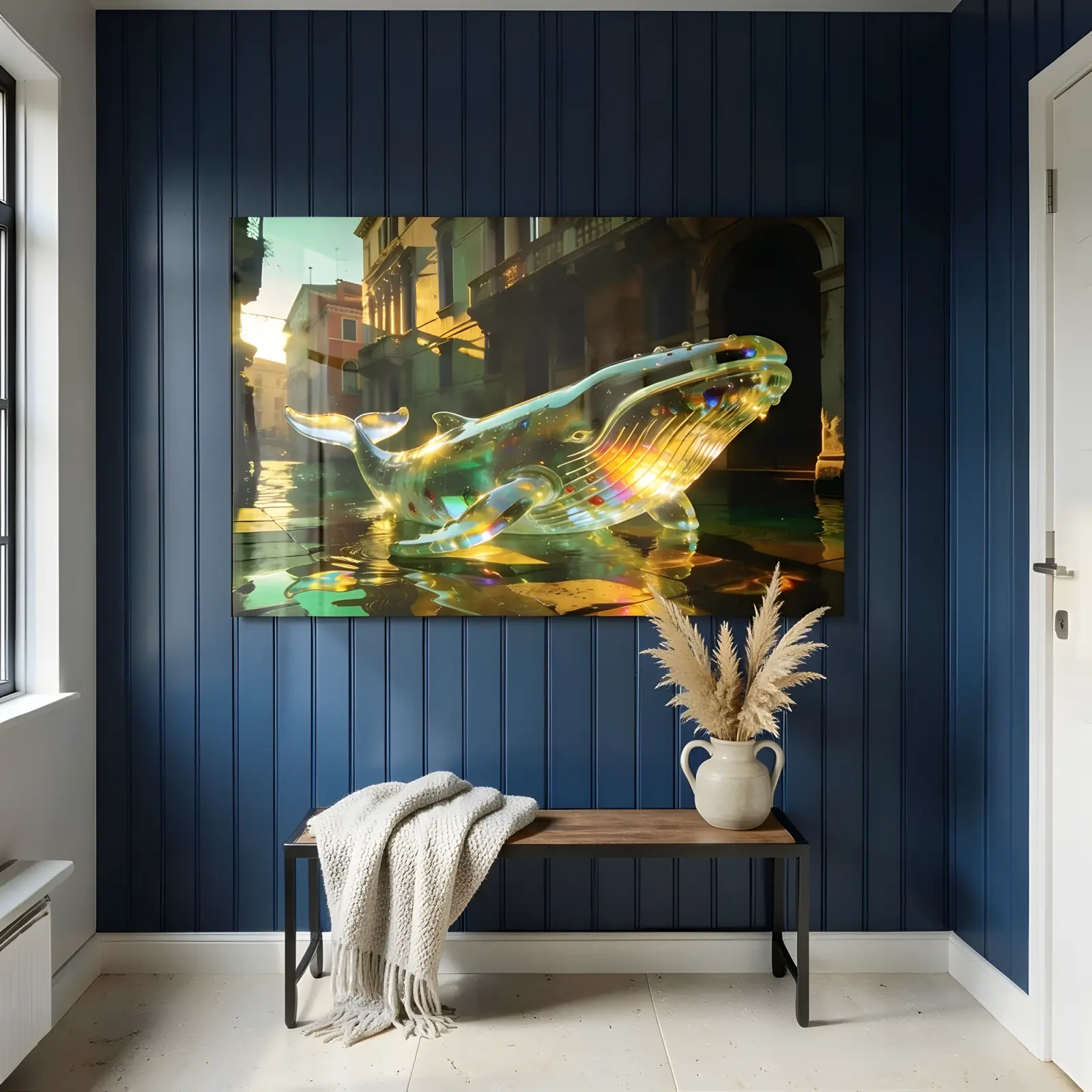 Whale Glass Wall Art Venice Canal Sunset | Tempered Glass Print — 4