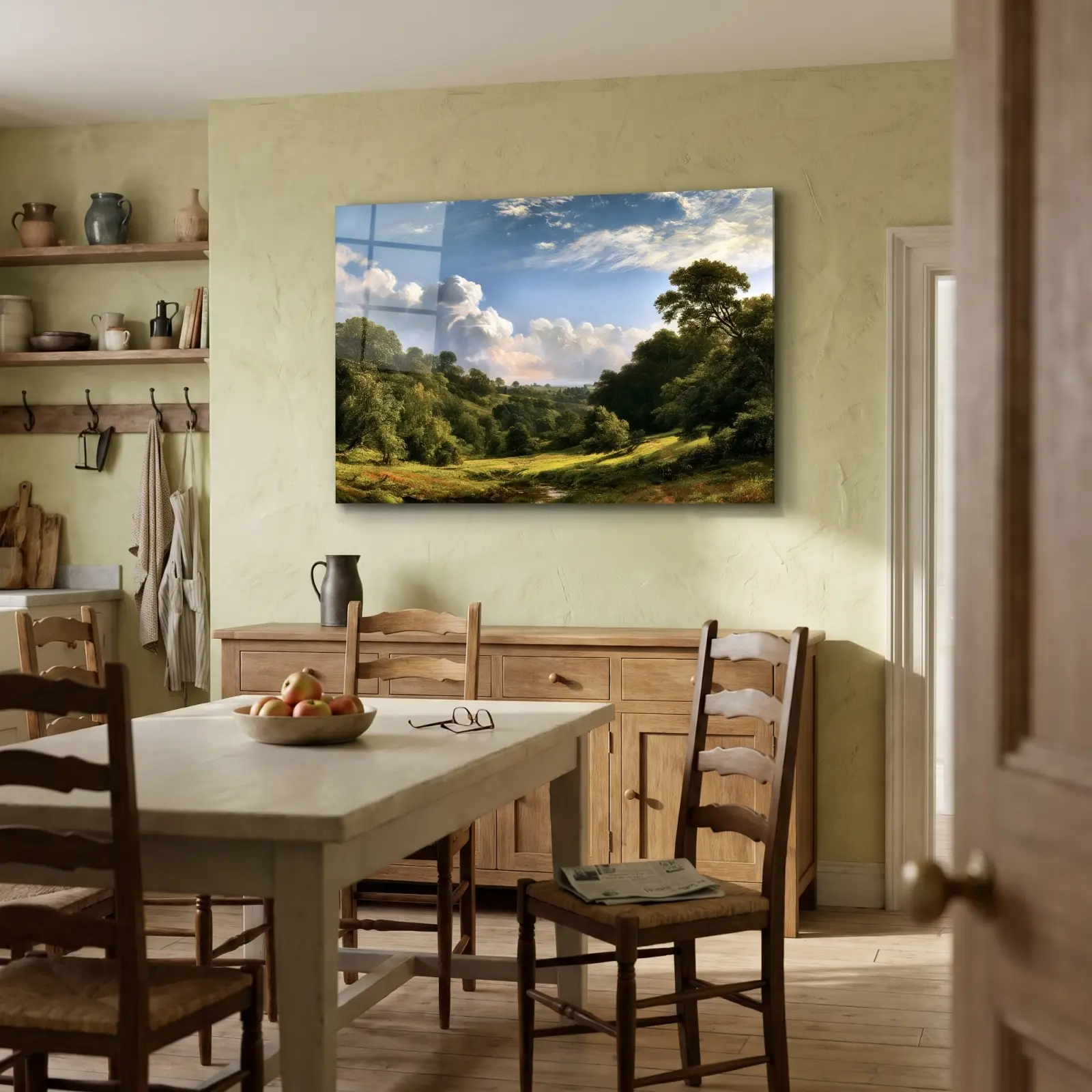 Pastoral Valley Landscape Painting Summer Meadow | Glass Wall Art — 2