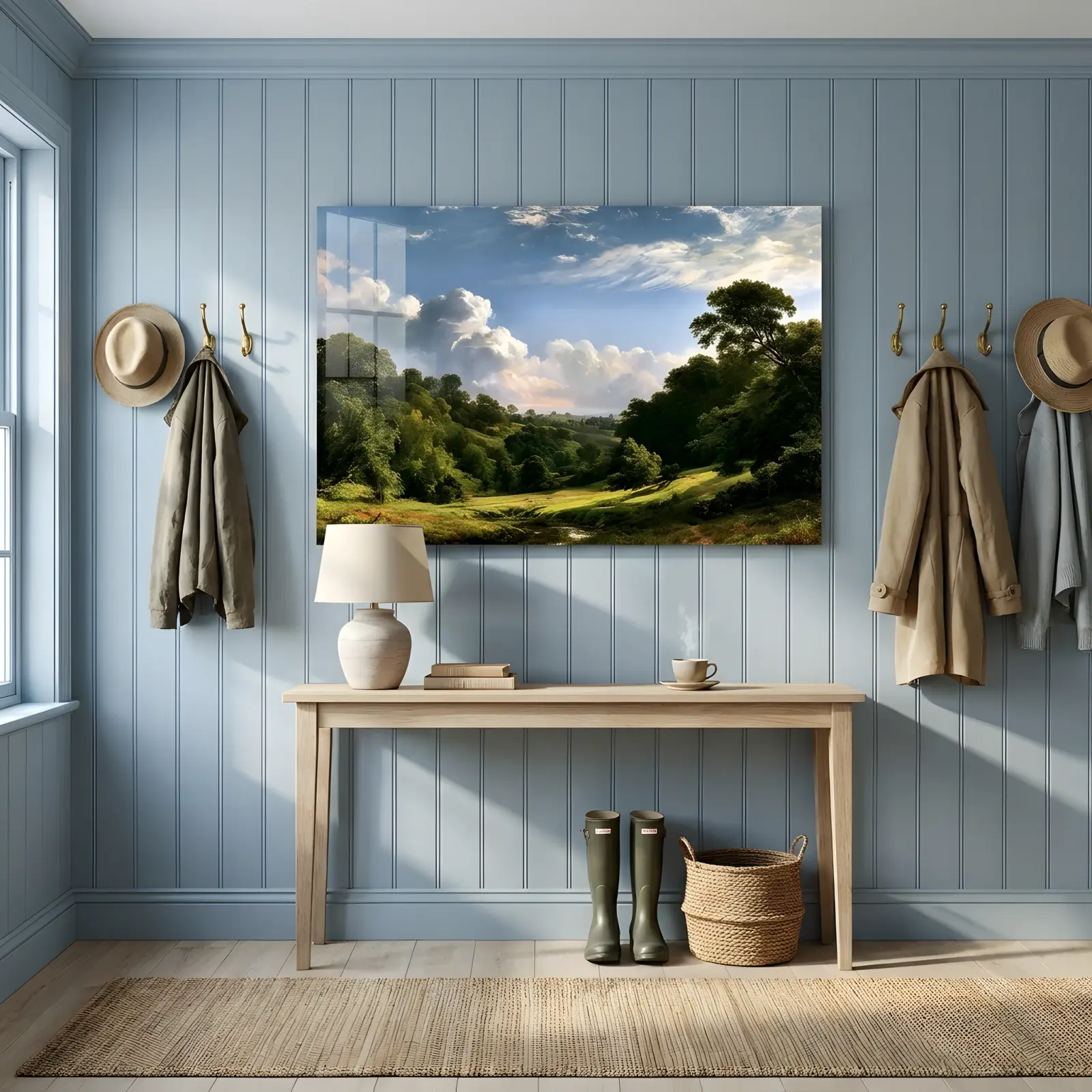 Pastoral Valley Landscape Painting Summer Meadow | Glass Wall Art — 4