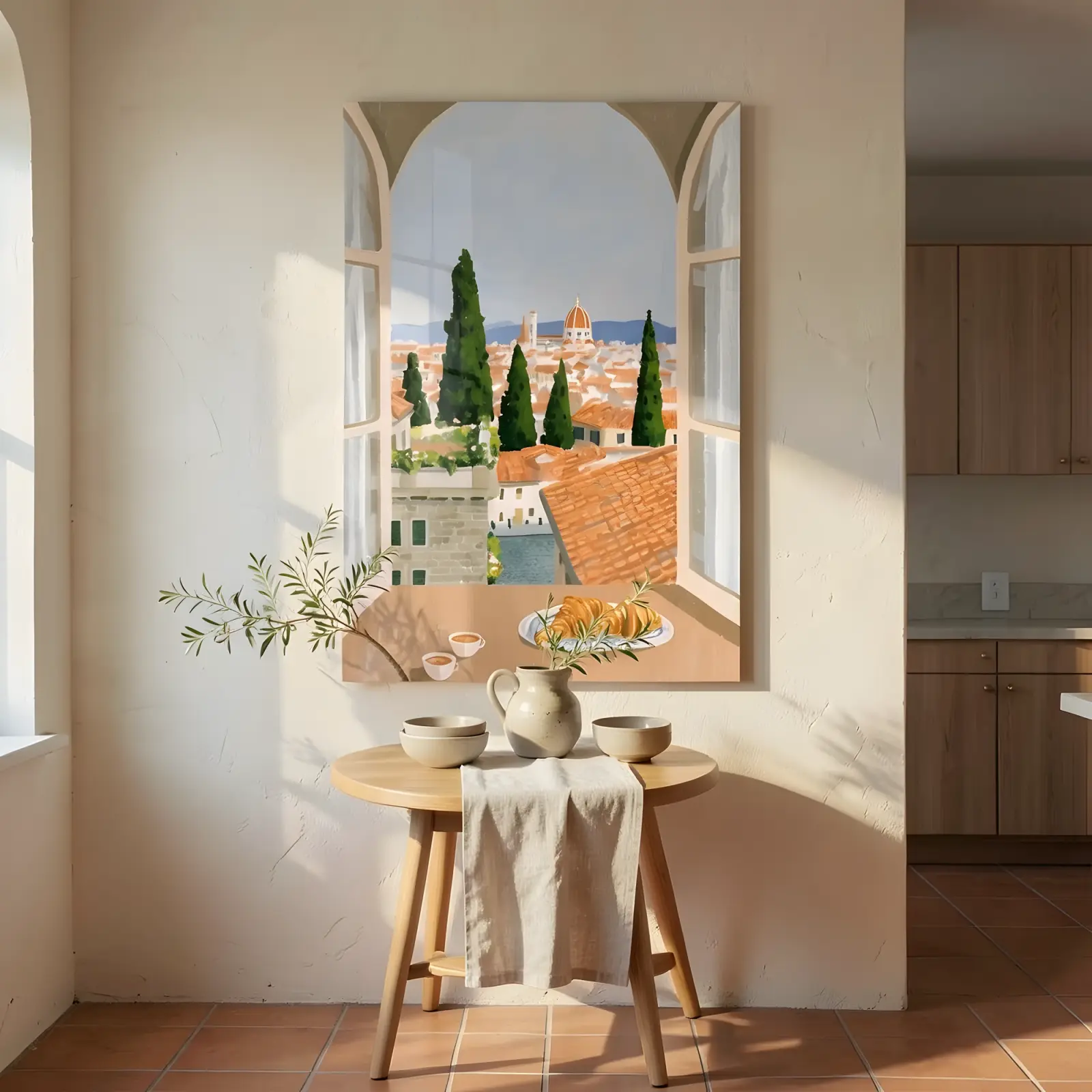 Tuscan Window View Italian Breakfast Scene | Glass Wall Art — 4