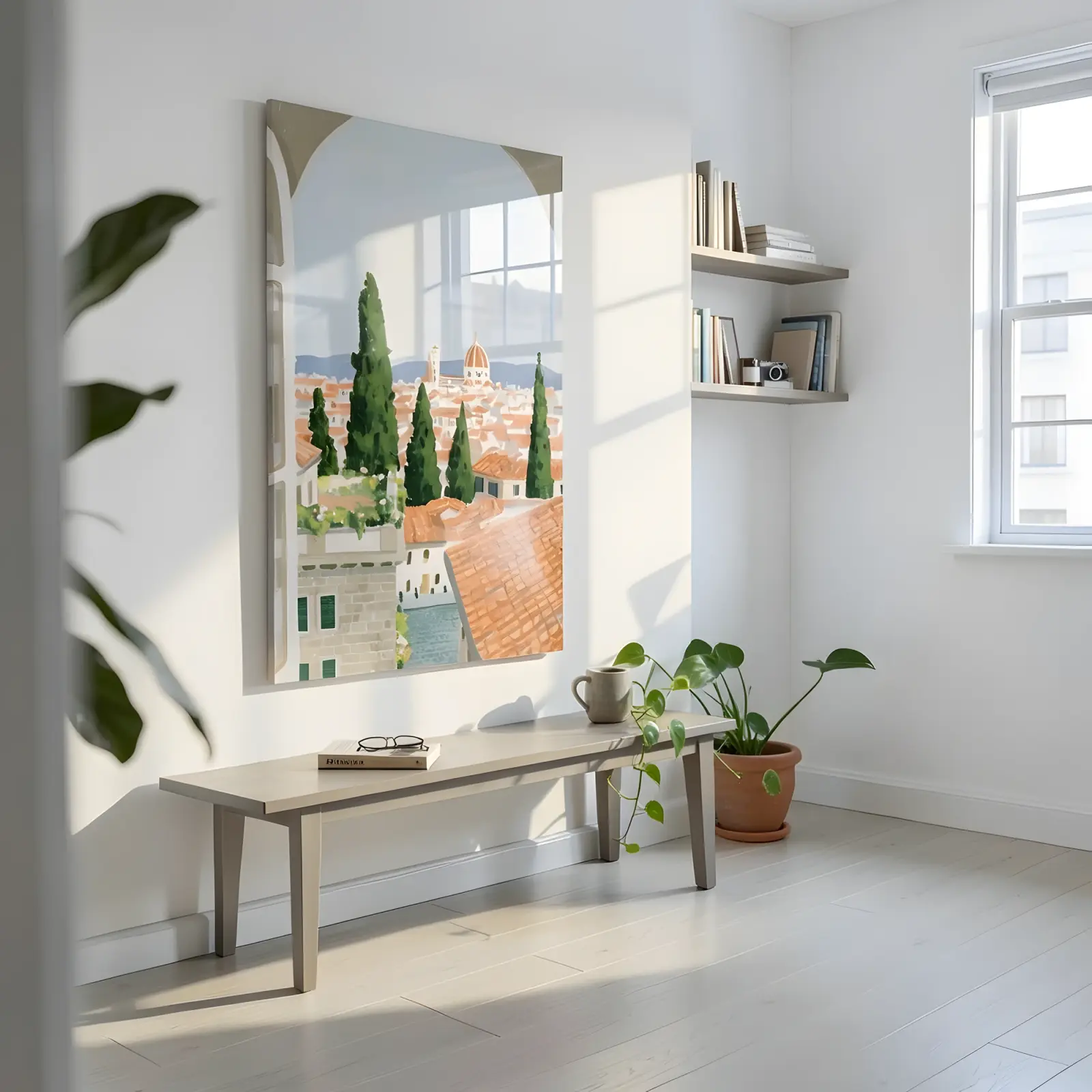 Tuscan Window View Italian Breakfast Scene | Glass Wall Art — 6