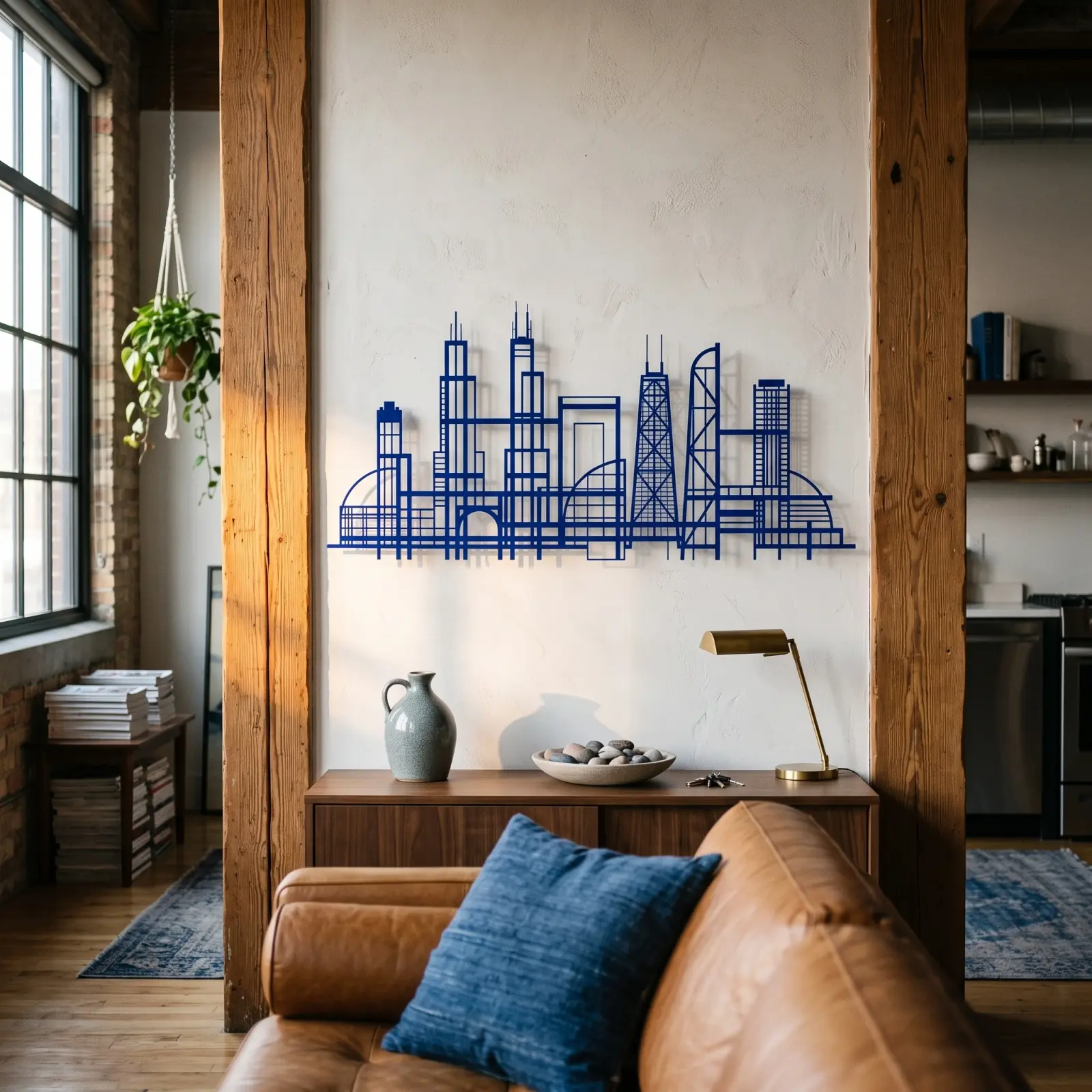 Chicago Skyline Metal Architectural Wall Art – Lakefront Lines, Living Room & Entryway Decor