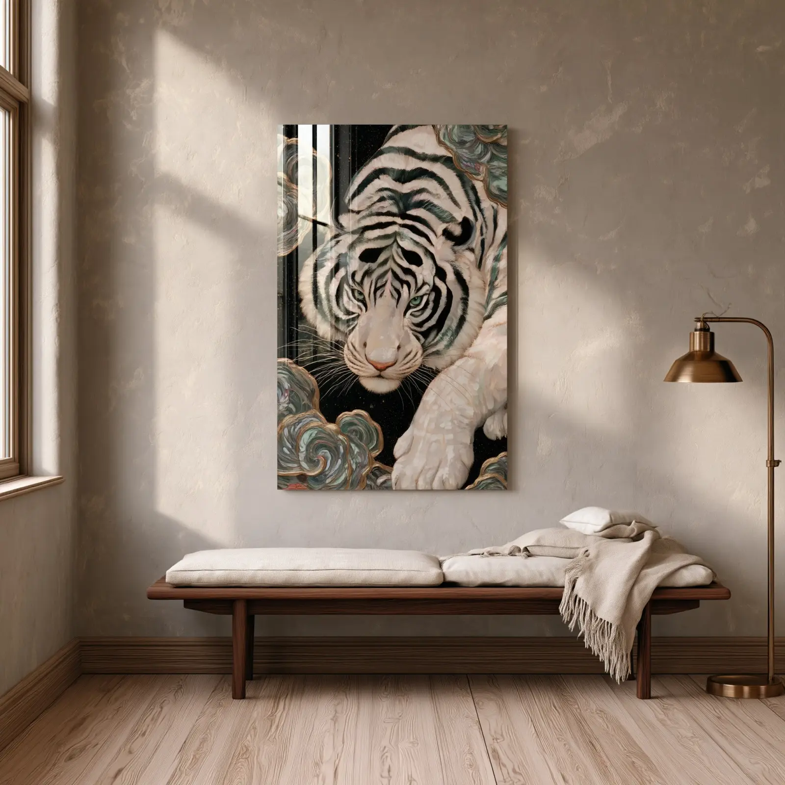 White Tiger Glass Wall Art Pearl Iridescent Celestial | Tempered Glass Print — 2