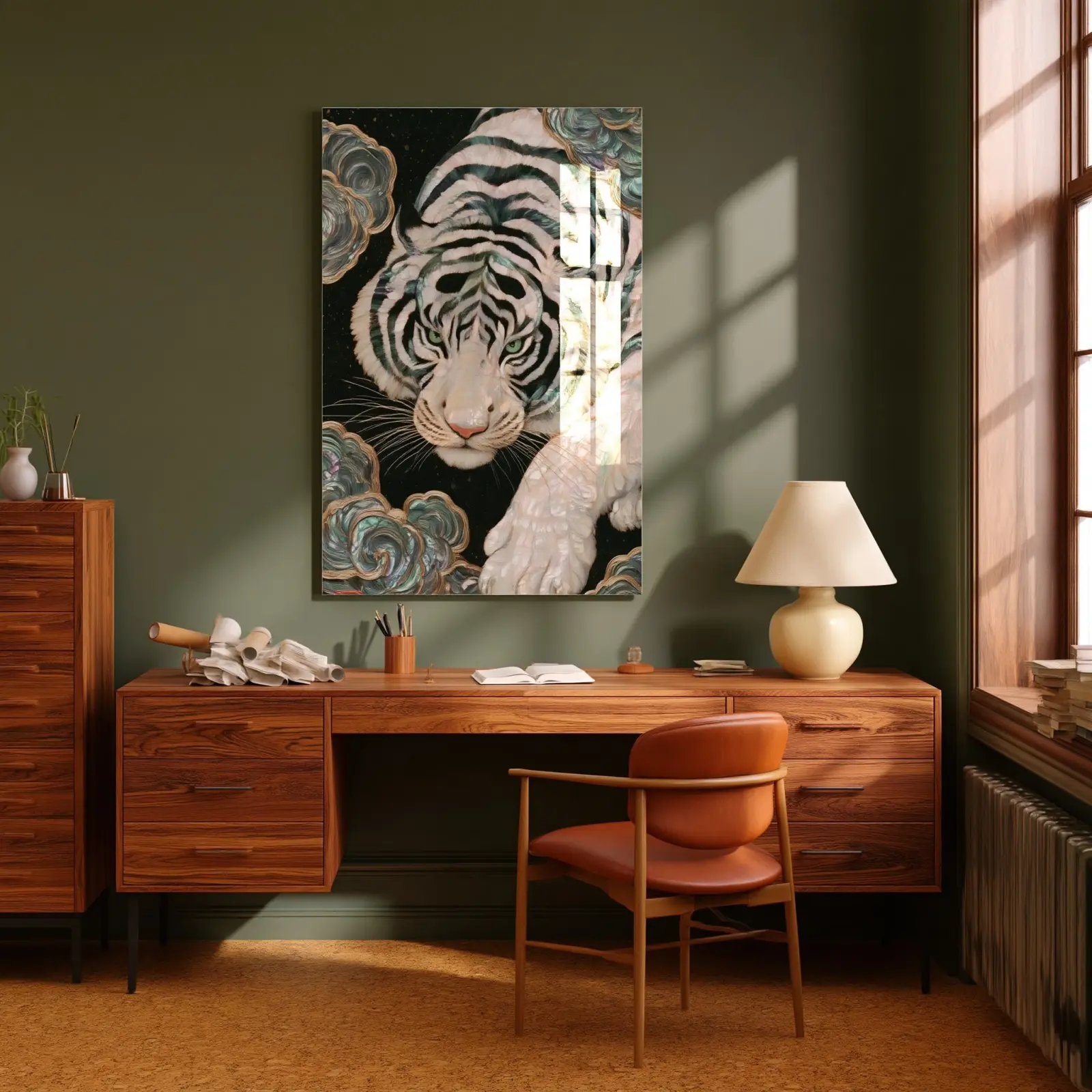 White Tiger Glass Wall Art Pearl Iridescent Celestial | Tempered Glass Print — 3
