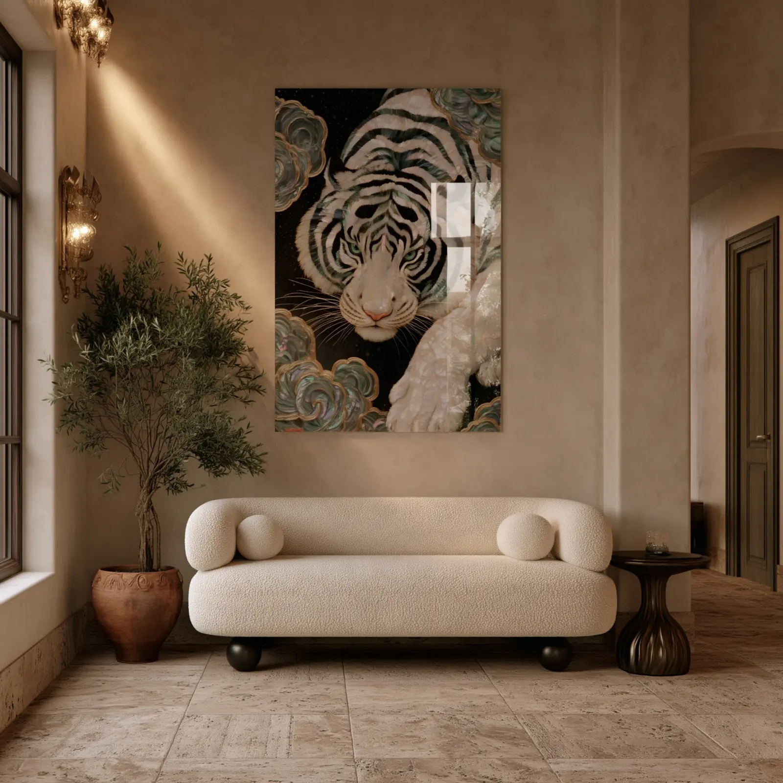 White Tiger Glass Wall Art Pearl Iridescent Celestial | Tempered Glass Print — 4