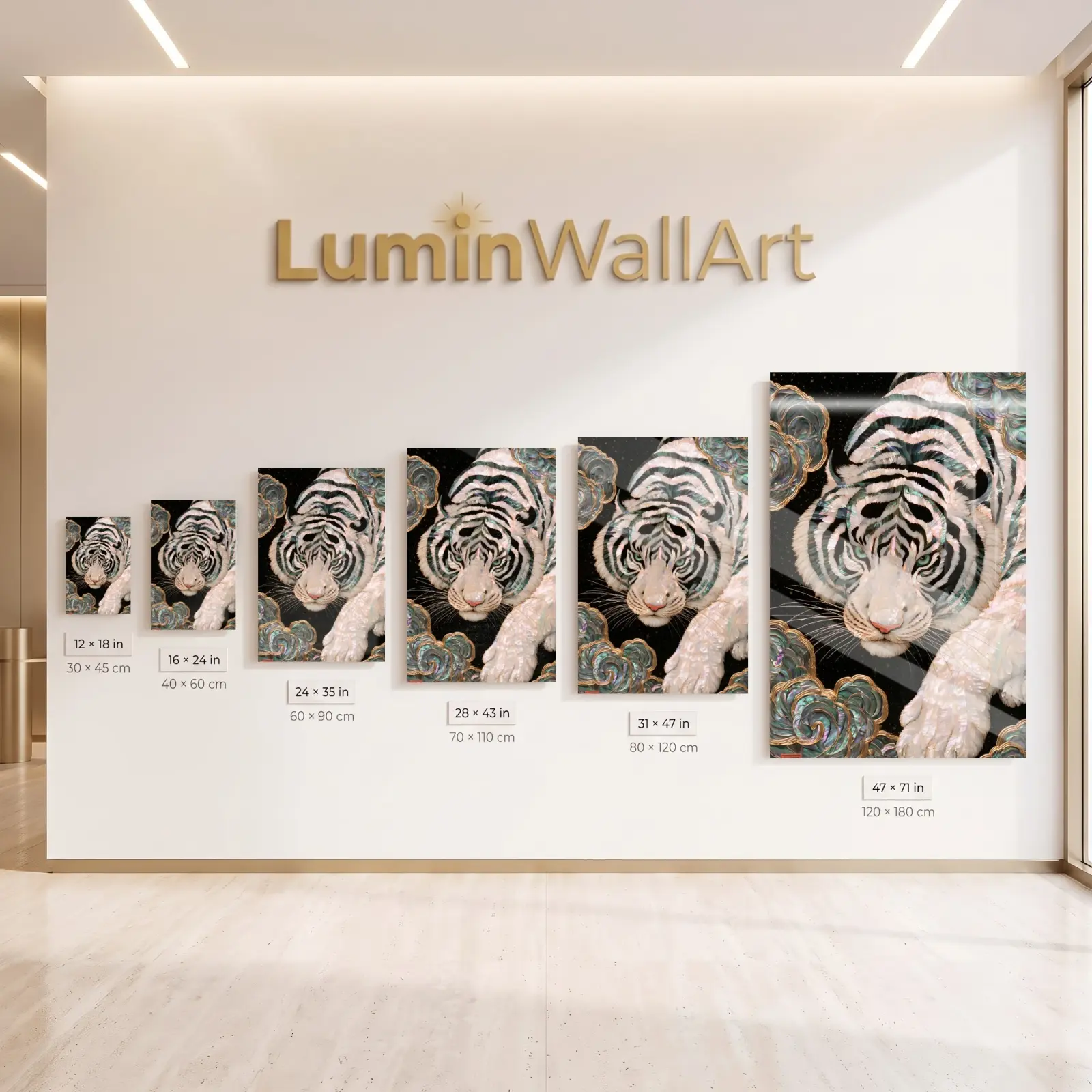 White Tiger Glass Wall Art Pearl Iridescent Celestial | Tempered Glass Print — 5