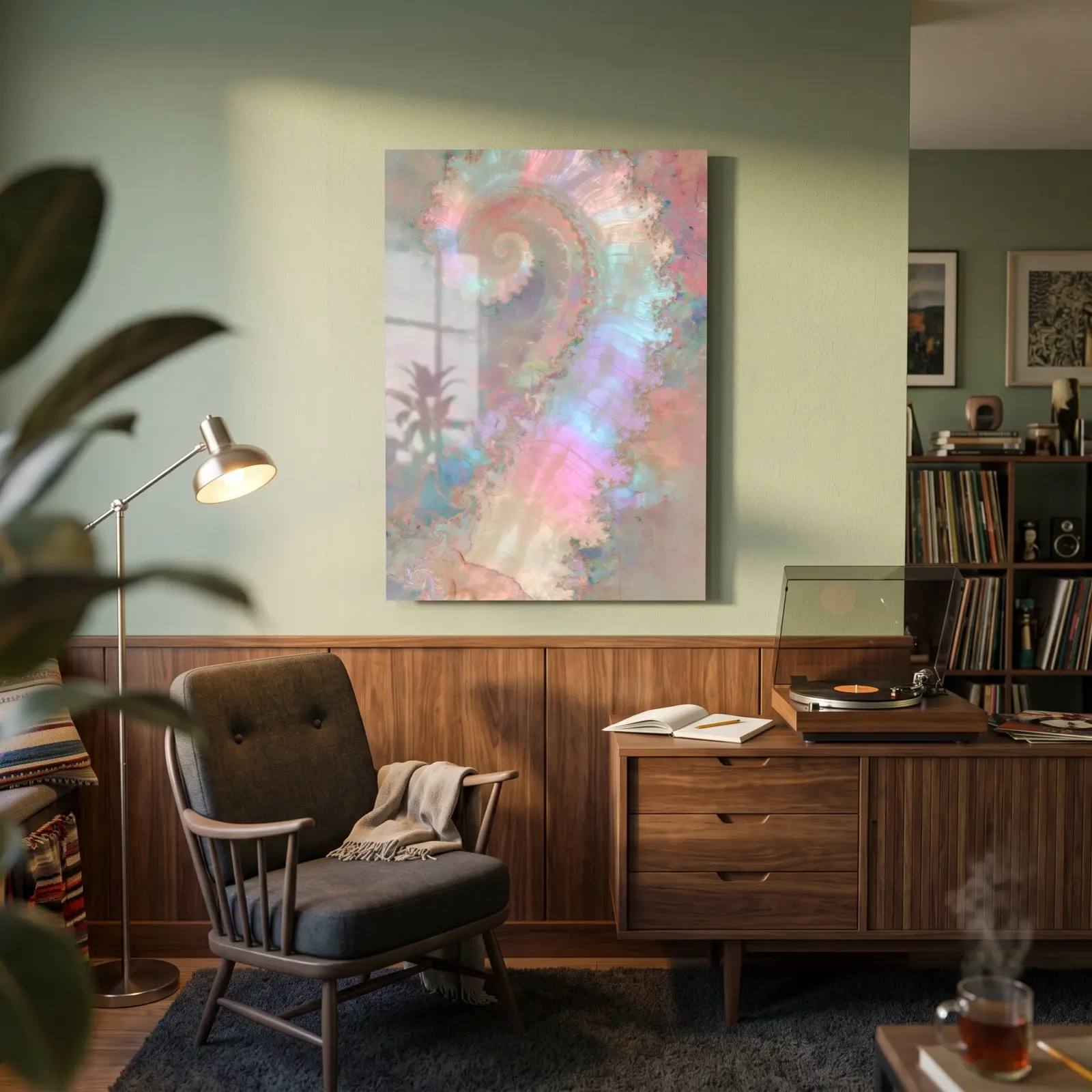 Pastel Fractal Spiral Iridescent Shell Glass Wall Art — 2