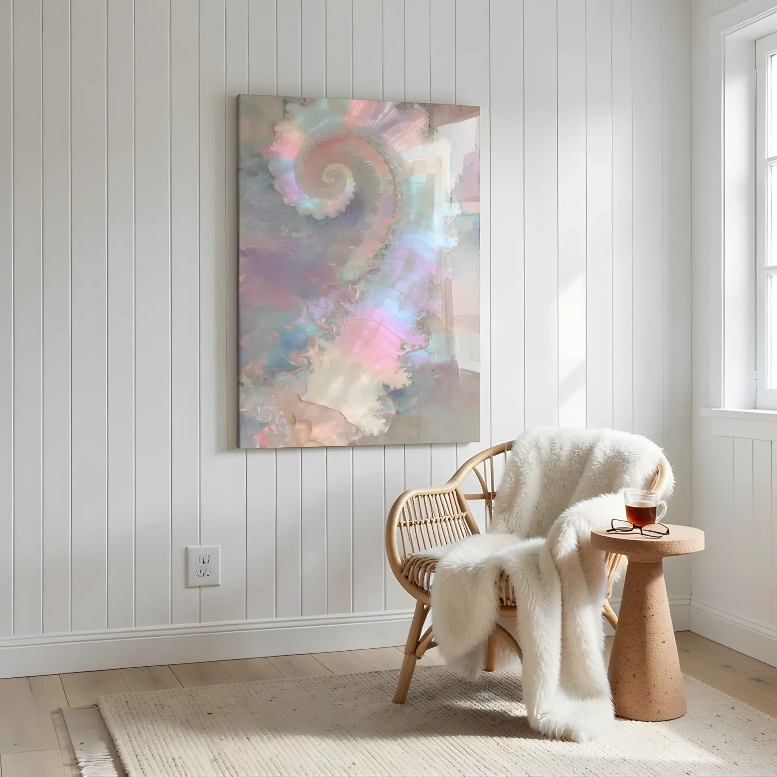 Pastel Fractal Spiral Iridescent Shell Glass Wall Art — 4