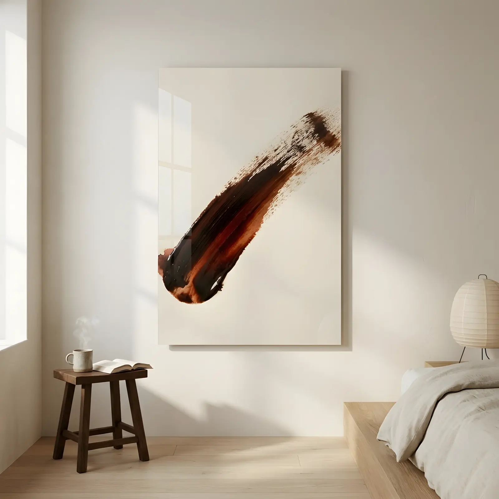 Abstract Brushstroke Art Earth Tone Minimal | Glass Wall Art
