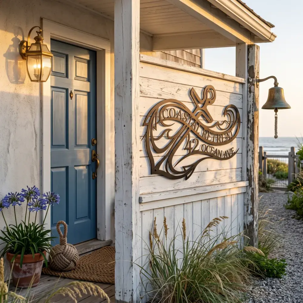 Coastal Anchor Metal Address Sign – Ocean Arrival, Beach House Facade Decor — 5