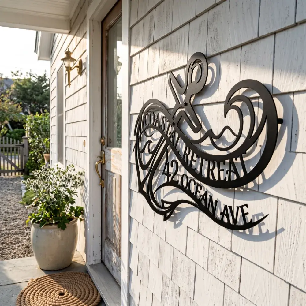 Coastal Anchor Metal Address Sign – Ocean Arrival, Beach House Facade Decor — 7