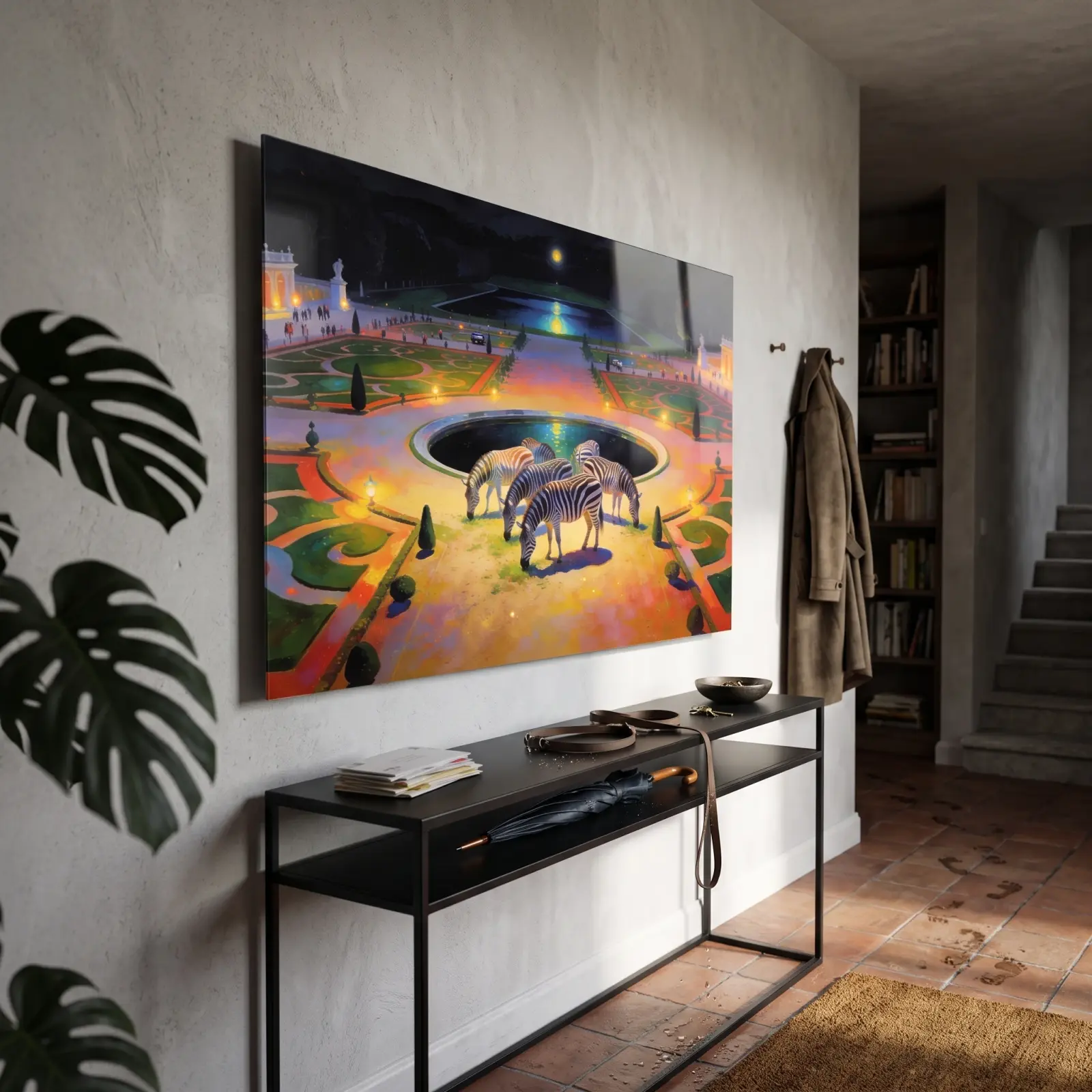 Zebra Moonlit Garden Art Palace Night Scene | Glass Wall Art — 2