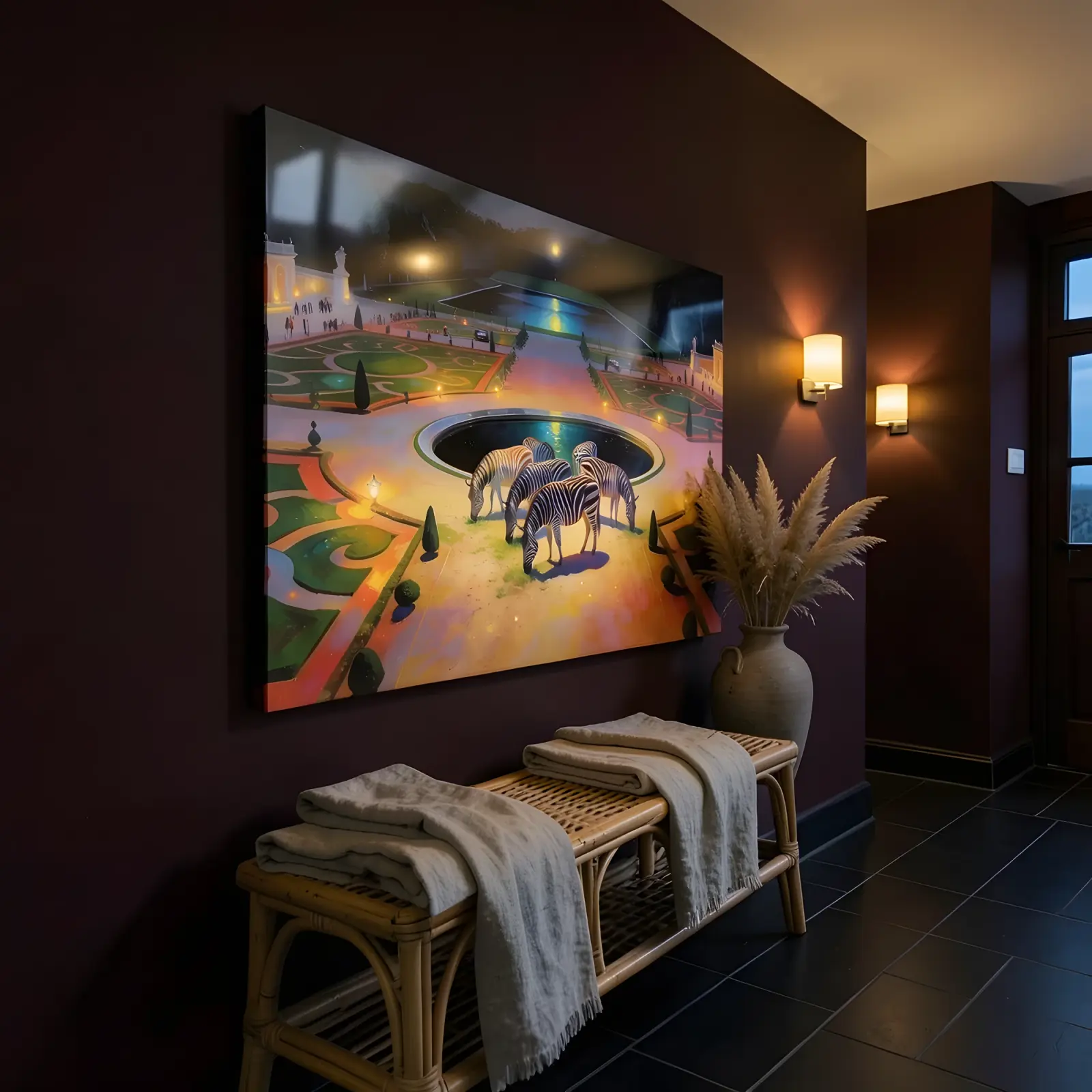 Zebra Moonlit Garden Art Palace Night Scene | Glass Wall Art — 6
