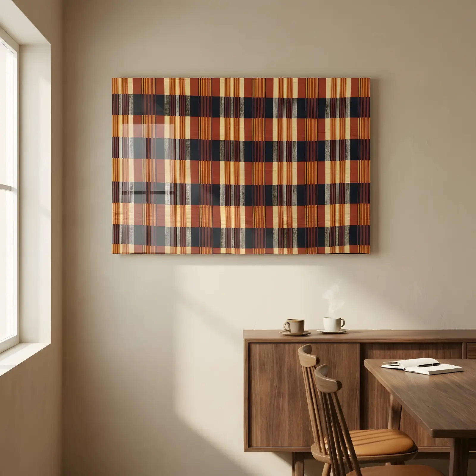Woven Plaid Textile Pattern African Weave | Glass Wall Art