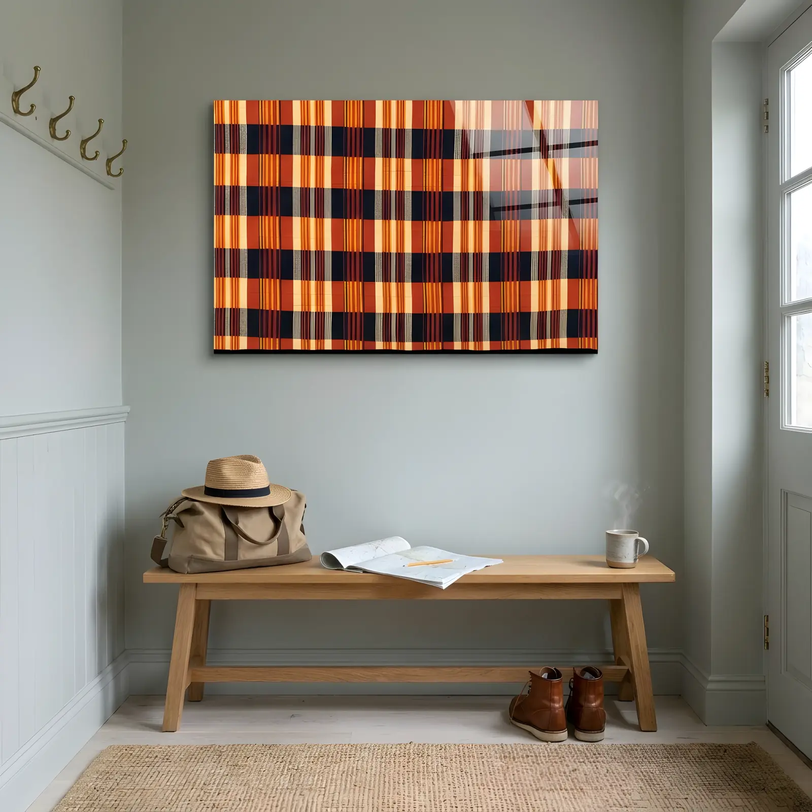 Woven Plaid Textile Pattern African Weave | Glass Wall Art — 4