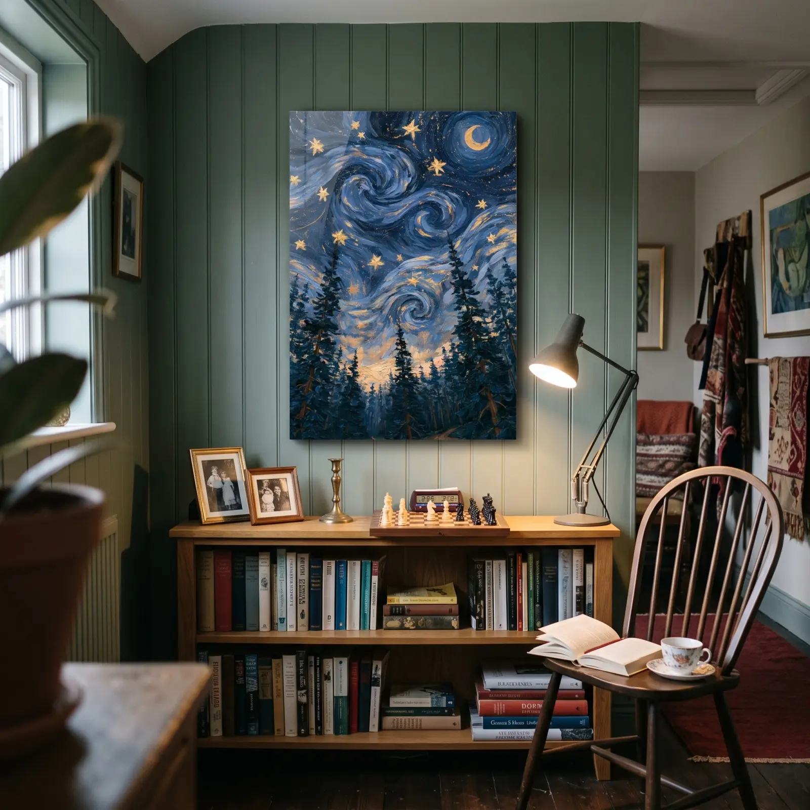 Starry Night Forest Wall Art Swirling Sky | Glass Wall Art — 2