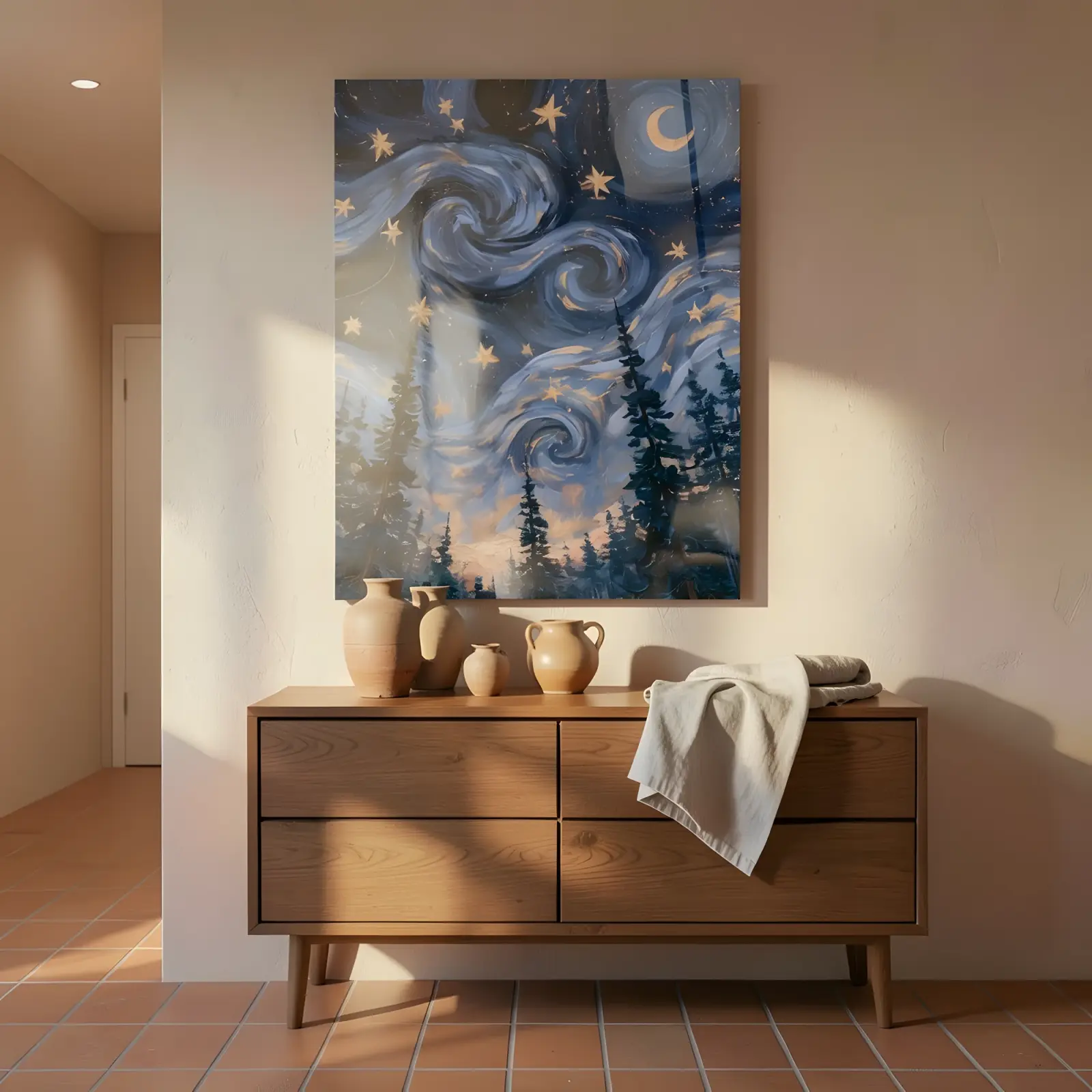 Starry Night Forest Wall Art Swirling Sky | Glass Wall Art — 4